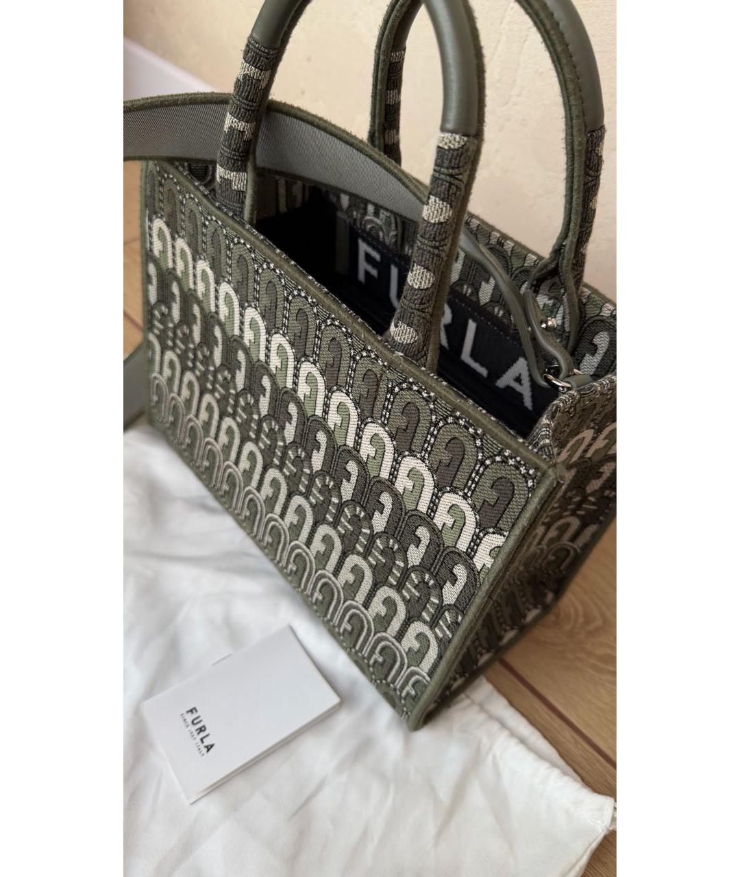 FURLA Зеленая жаккардовая сумка тоут, фото 3