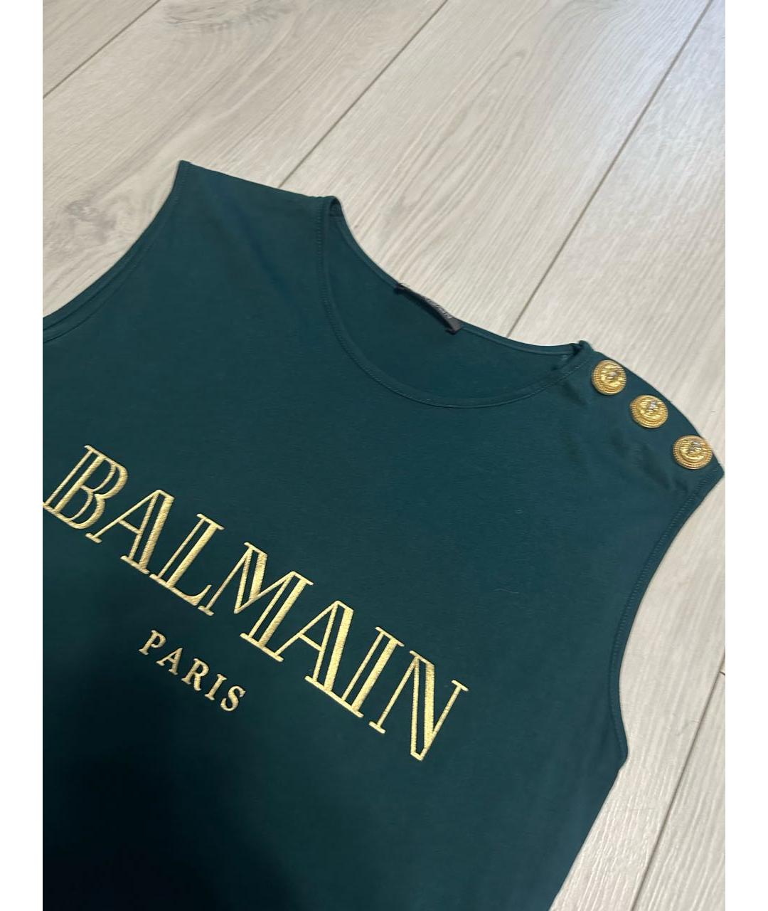 BALMAIN Зеленая хлопковая майка, фото 2