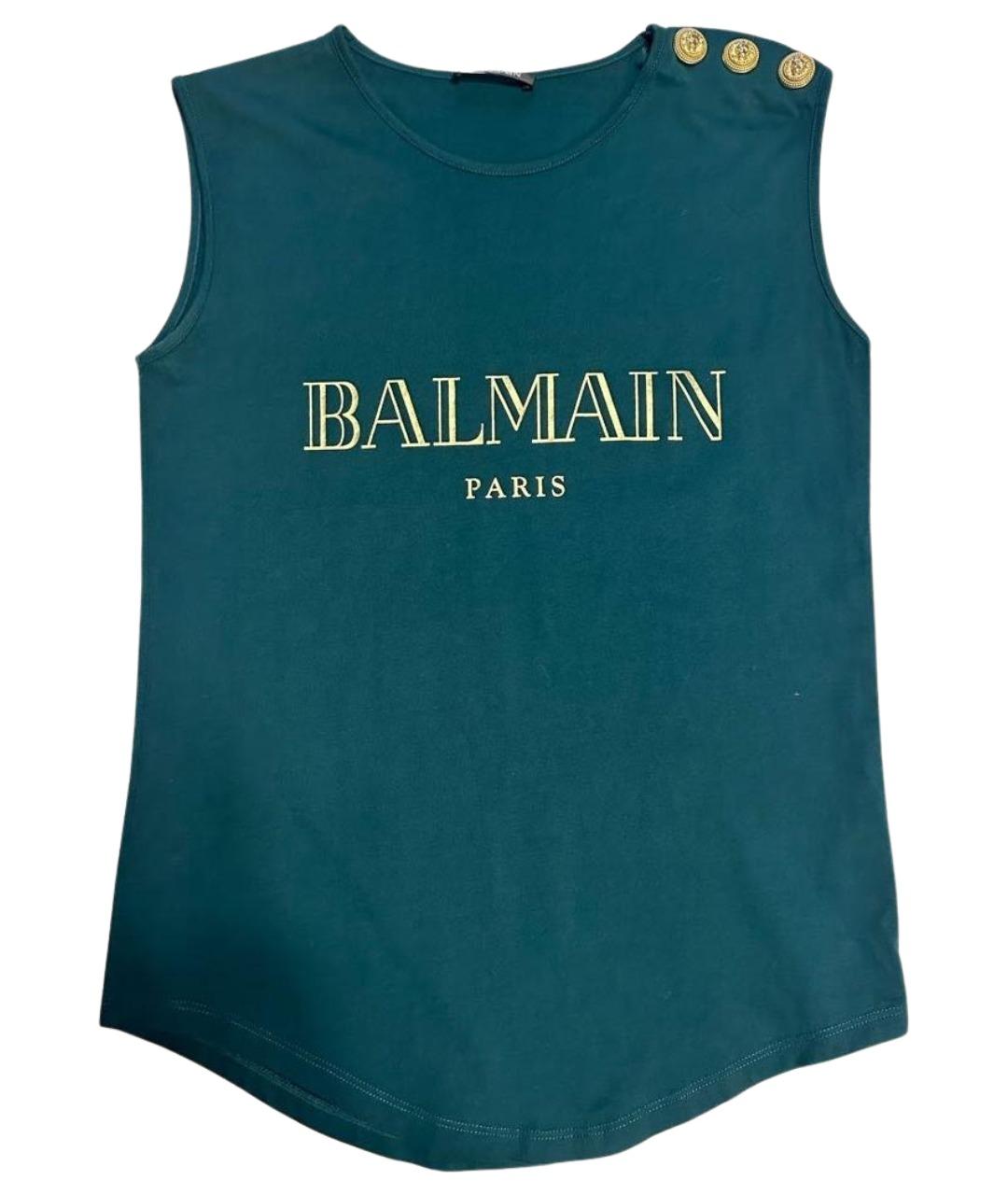 BALMAIN Зеленая хлопковая майка, фото 1