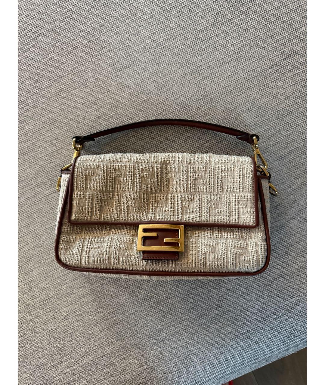 FENDI Бежевая тканевая сумка через плечо, фото 5
