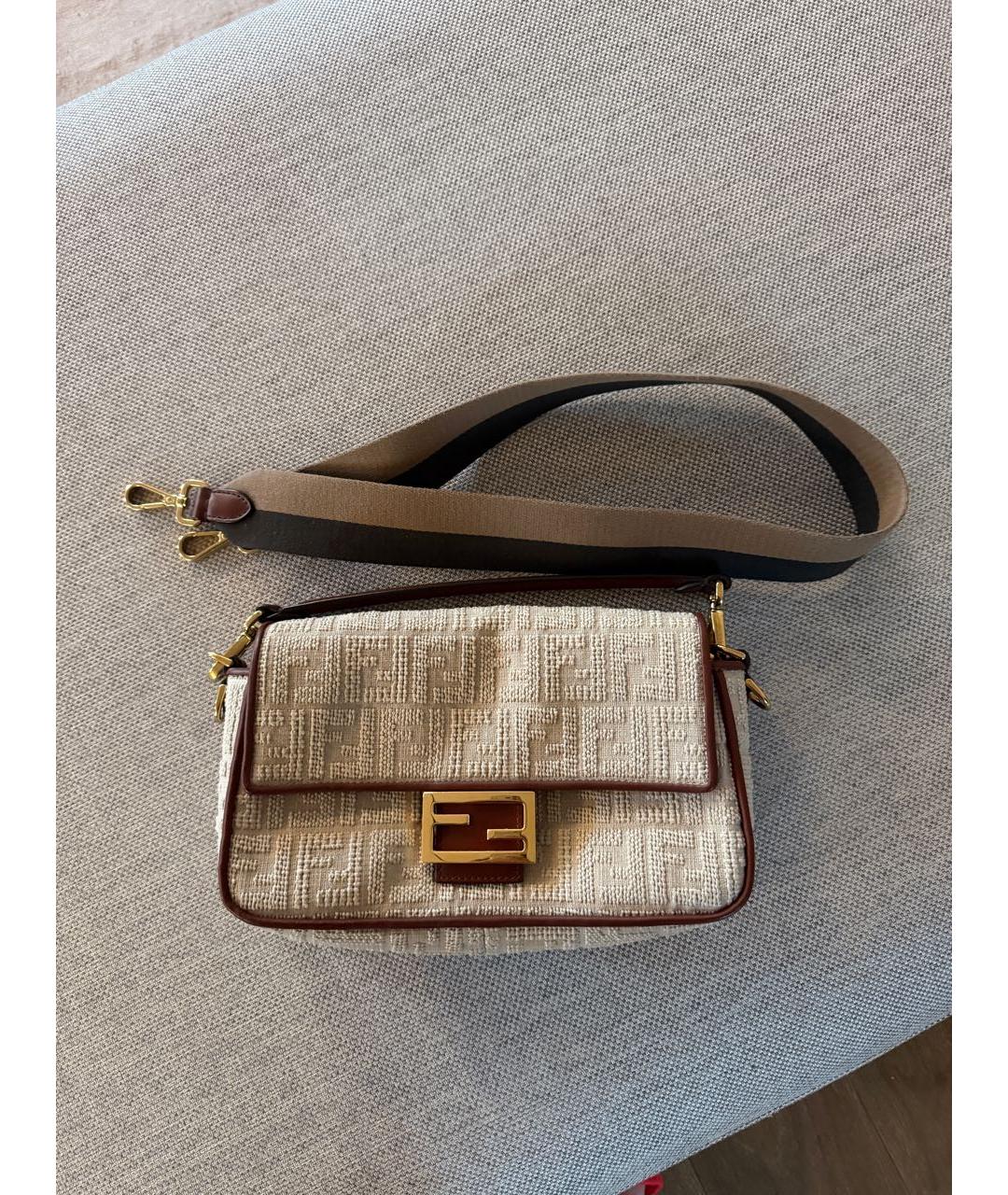 FENDI Бежевая тканевая сумка через плечо, фото 4