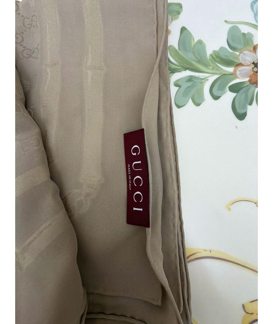 GUCCI Бежевый шелковый шарф, фото 3