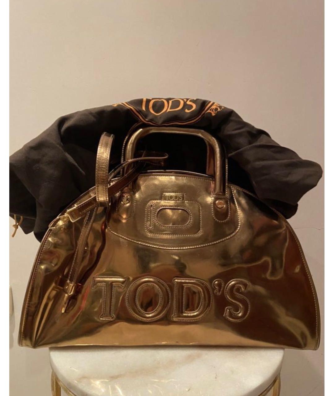 TOD'S Золотая дорожная/спортивная сумка из лакированной кожи, фото 2