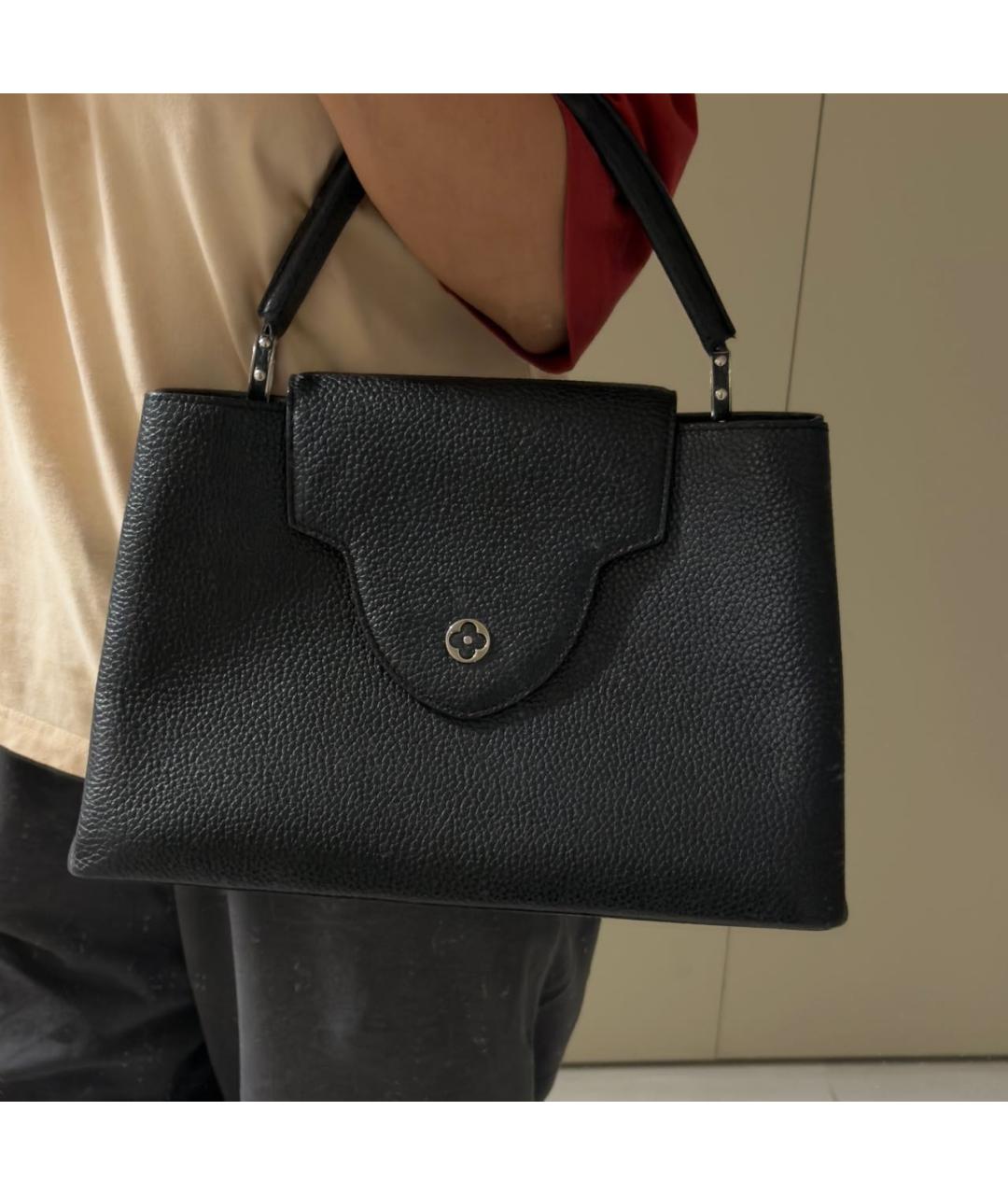 LOUIS VUITTON Черная кожаная сумка с короткими ручками, фото 5