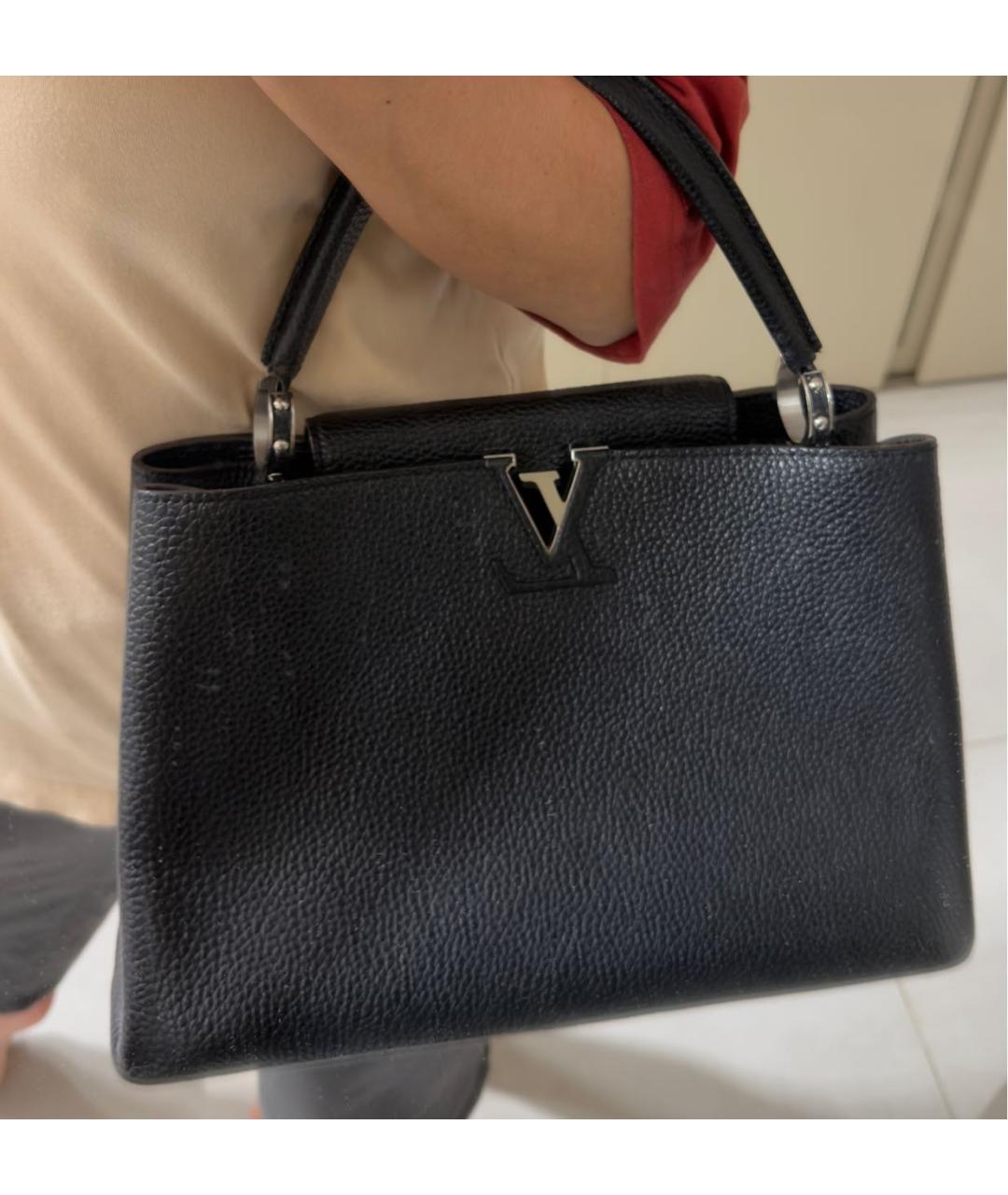LOUIS VUITTON Черная кожаная сумка с короткими ручками, фото 6