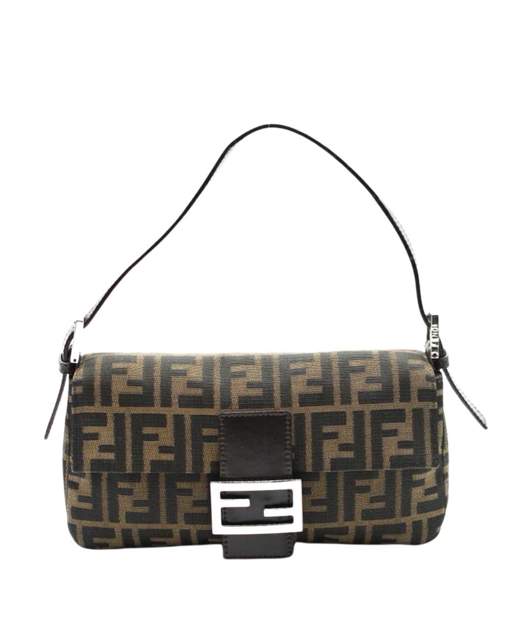 FENDI Коричневая жаккардовая сумка с короткими ручками, фото 1