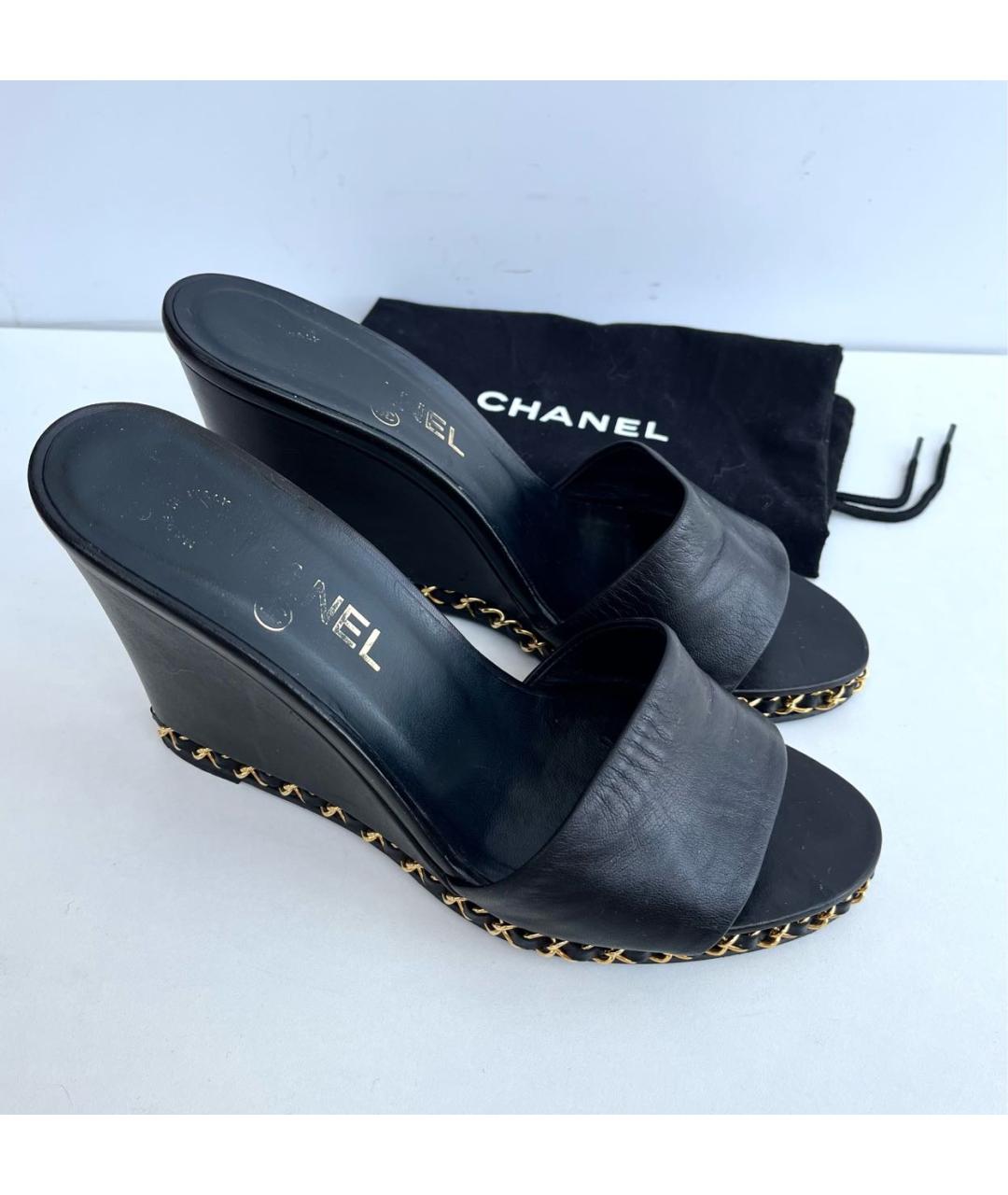 CHANEL Черные кожаные сабо, фото 3