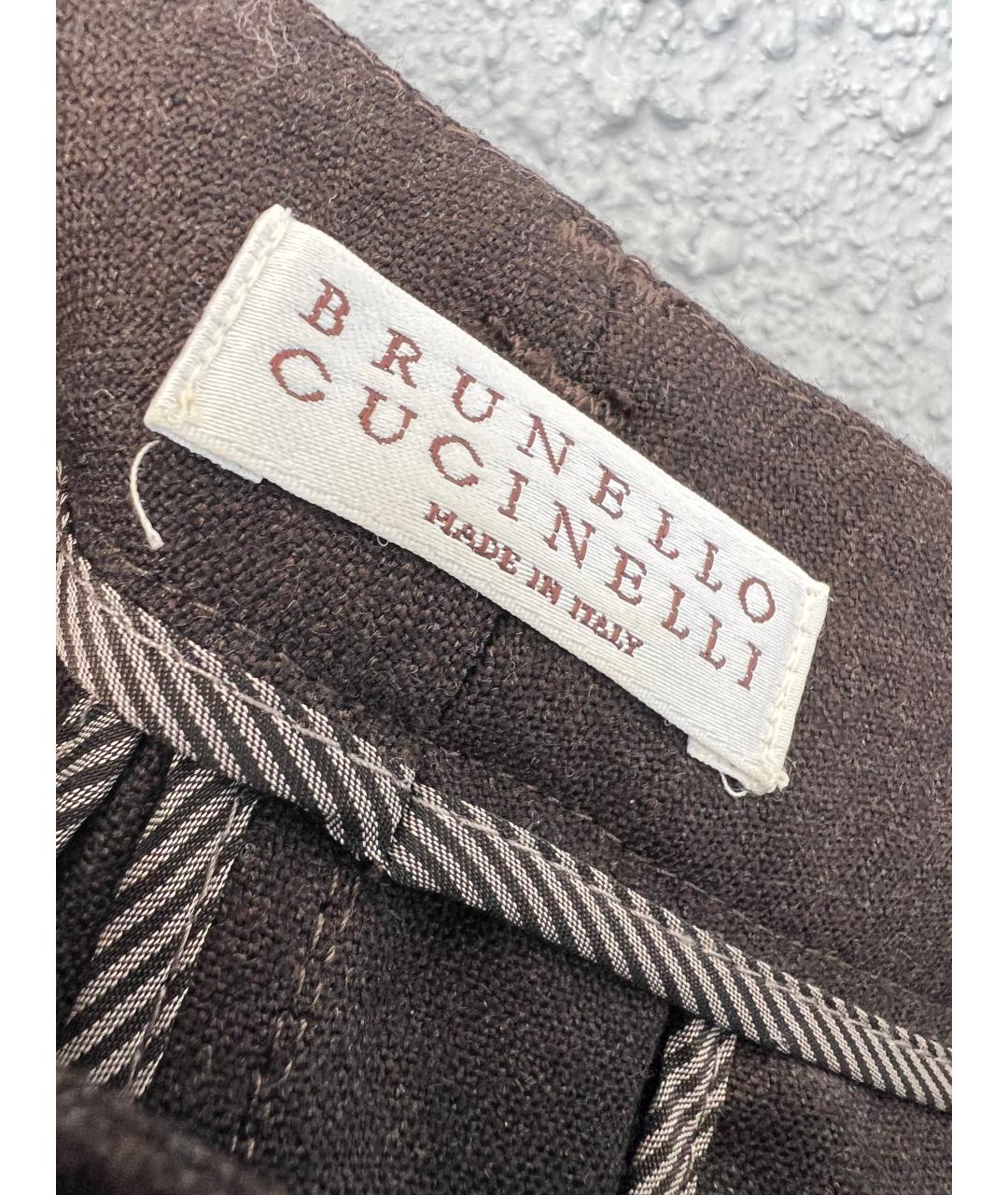BRUNELLO CUCINELLI Коричневые шерстяные брюки узкие, фото 3