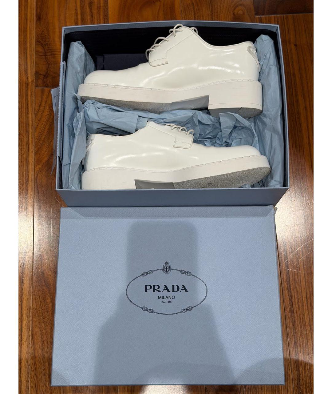 PRADA Белые кожаные лоферы, фото 5