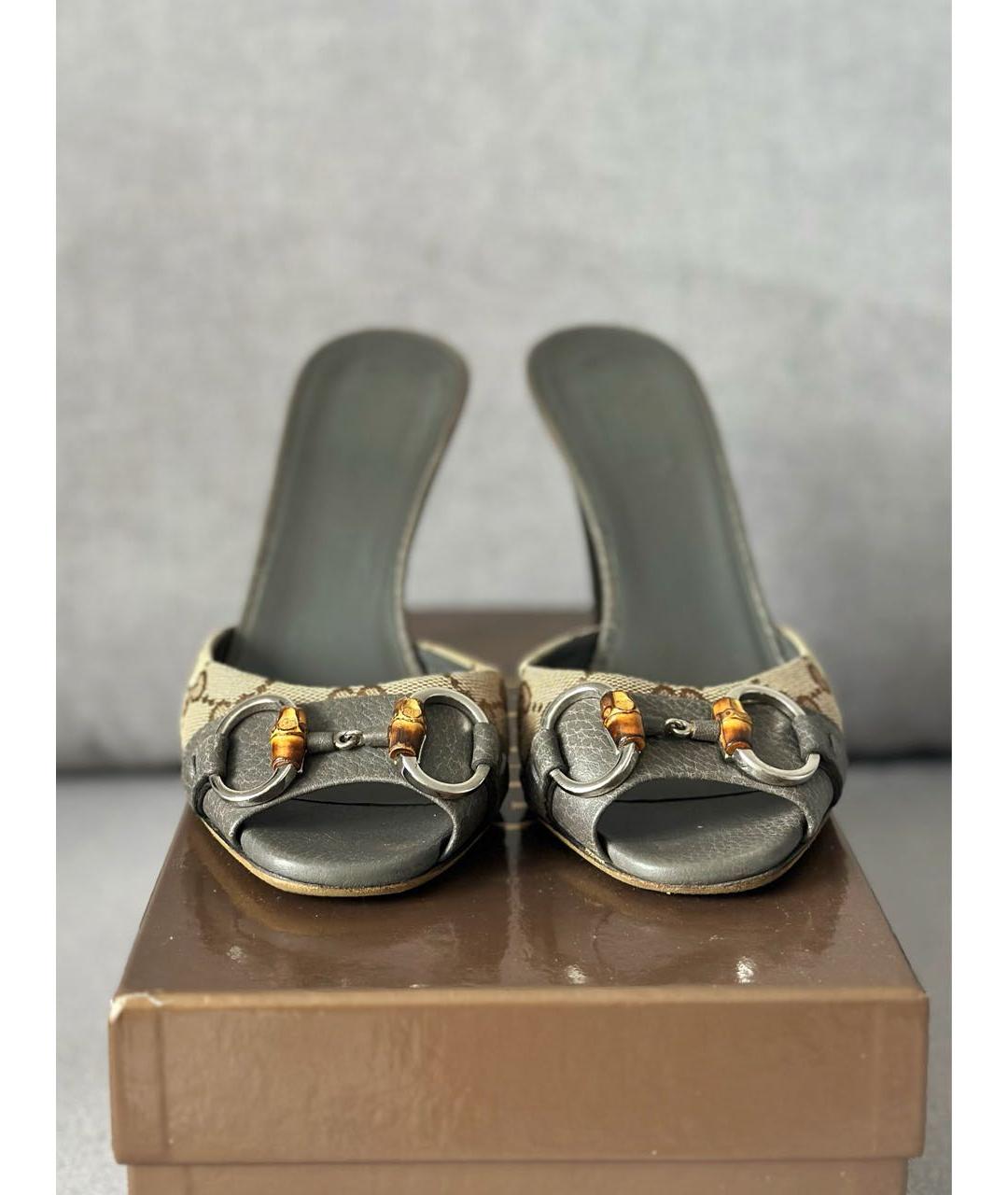 GUCCI Серые кожаные мюли, фото 5