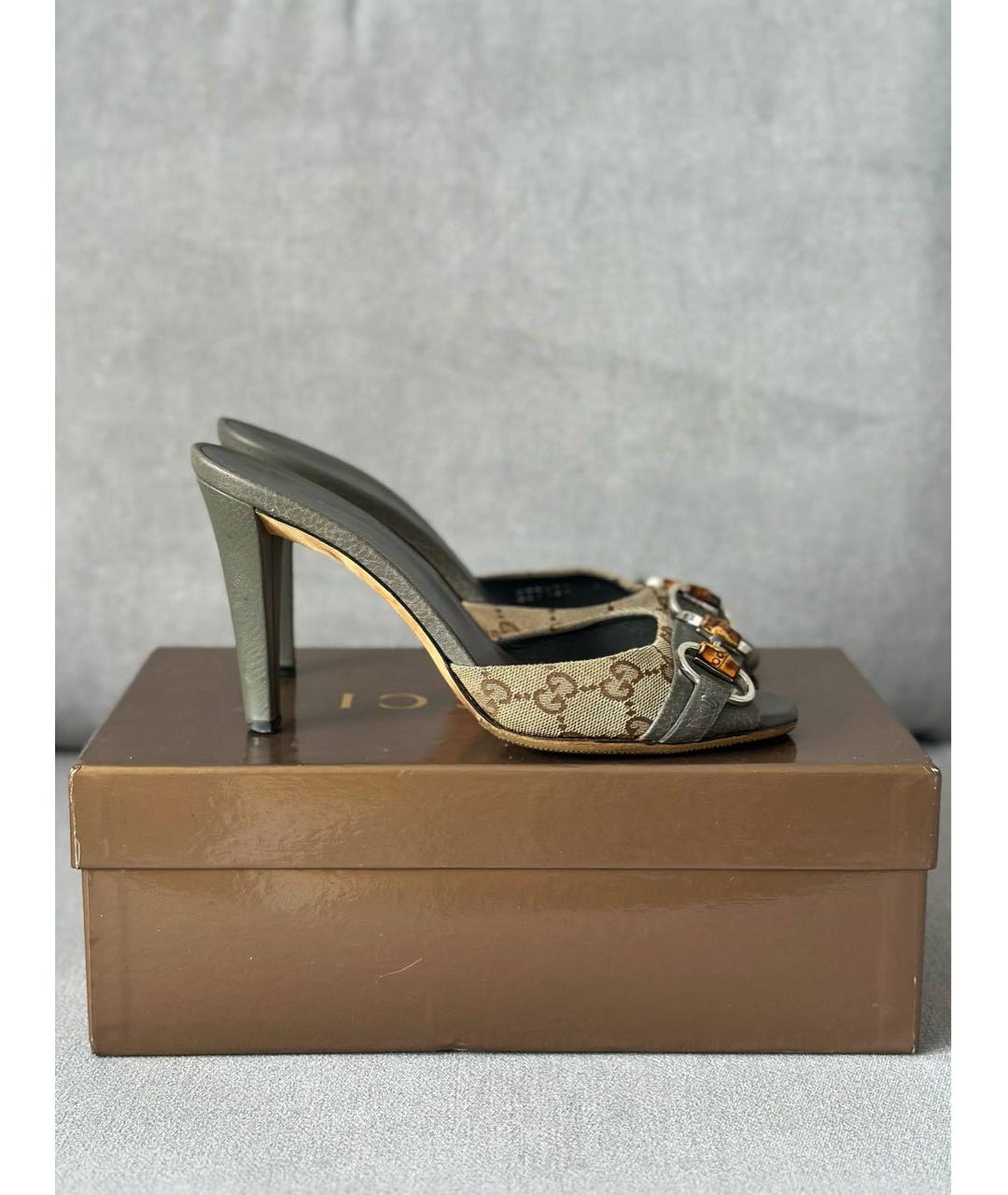 GUCCI Серые кожаные мюли, фото 4