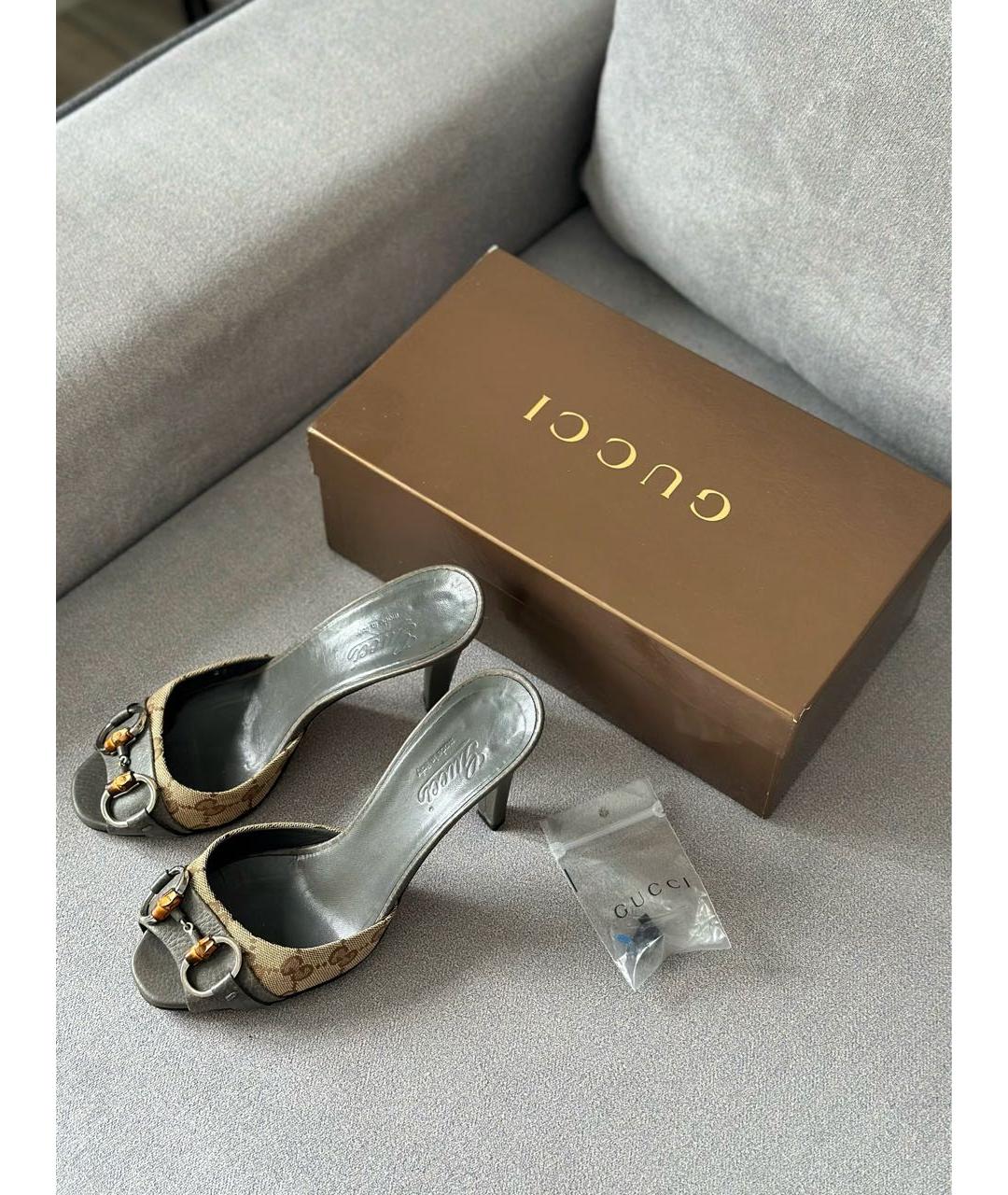 GUCCI Серые кожаные мюли, фото 2