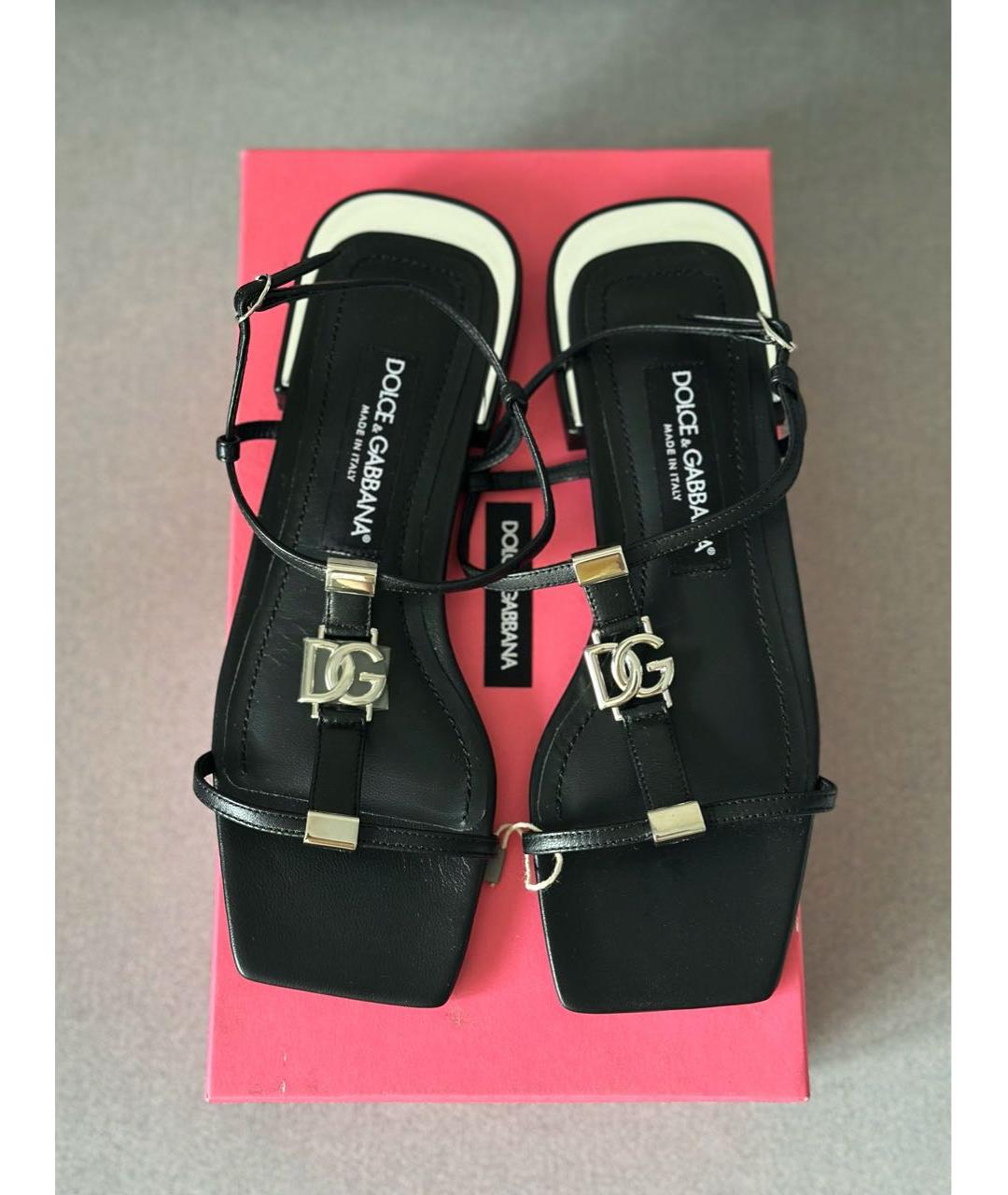 DOLCE&GABBANA Черные кожаные сандалии, фото 4