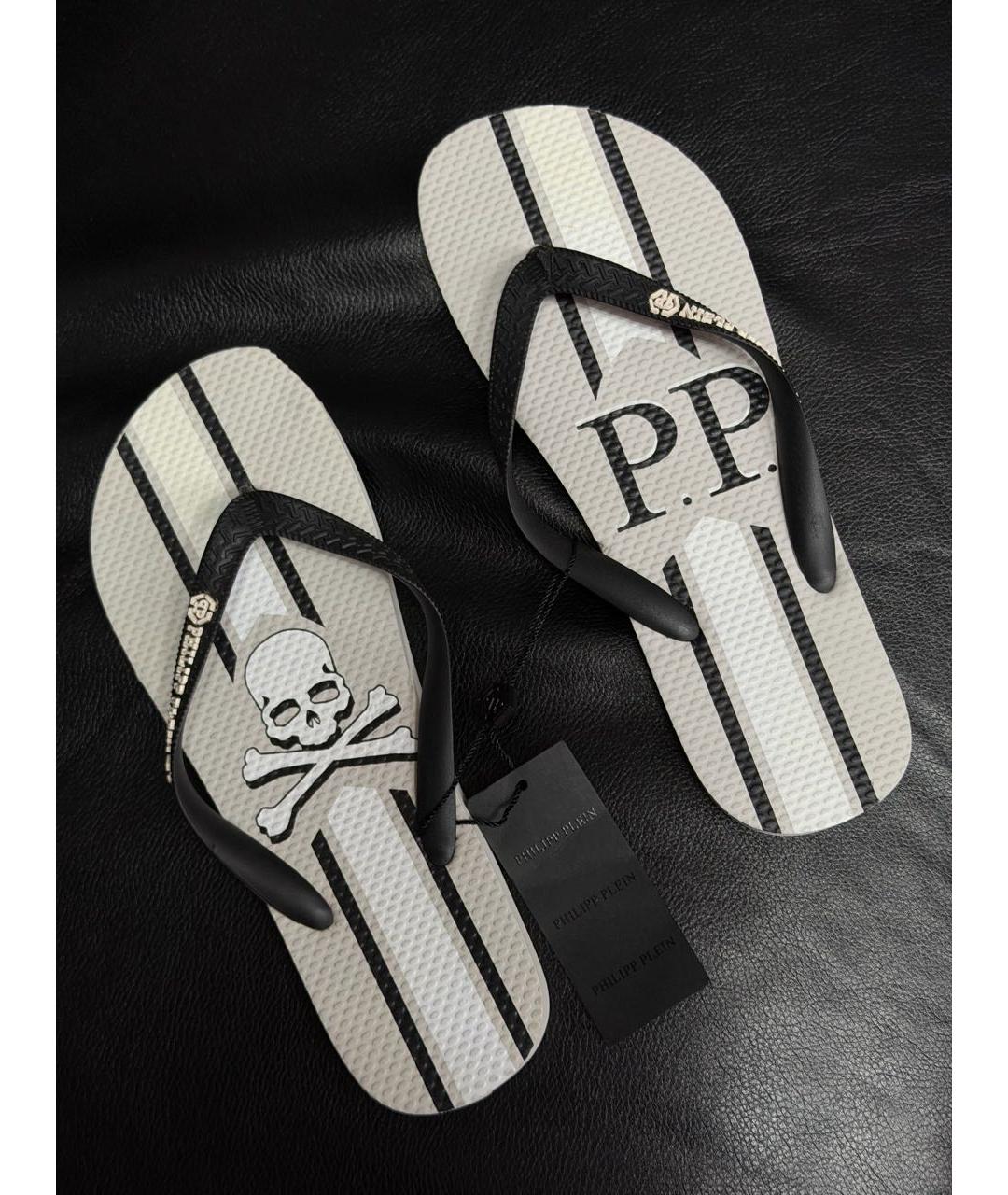 PHILIPP PLEIN Серые резиновые шлепанцы, фото 6