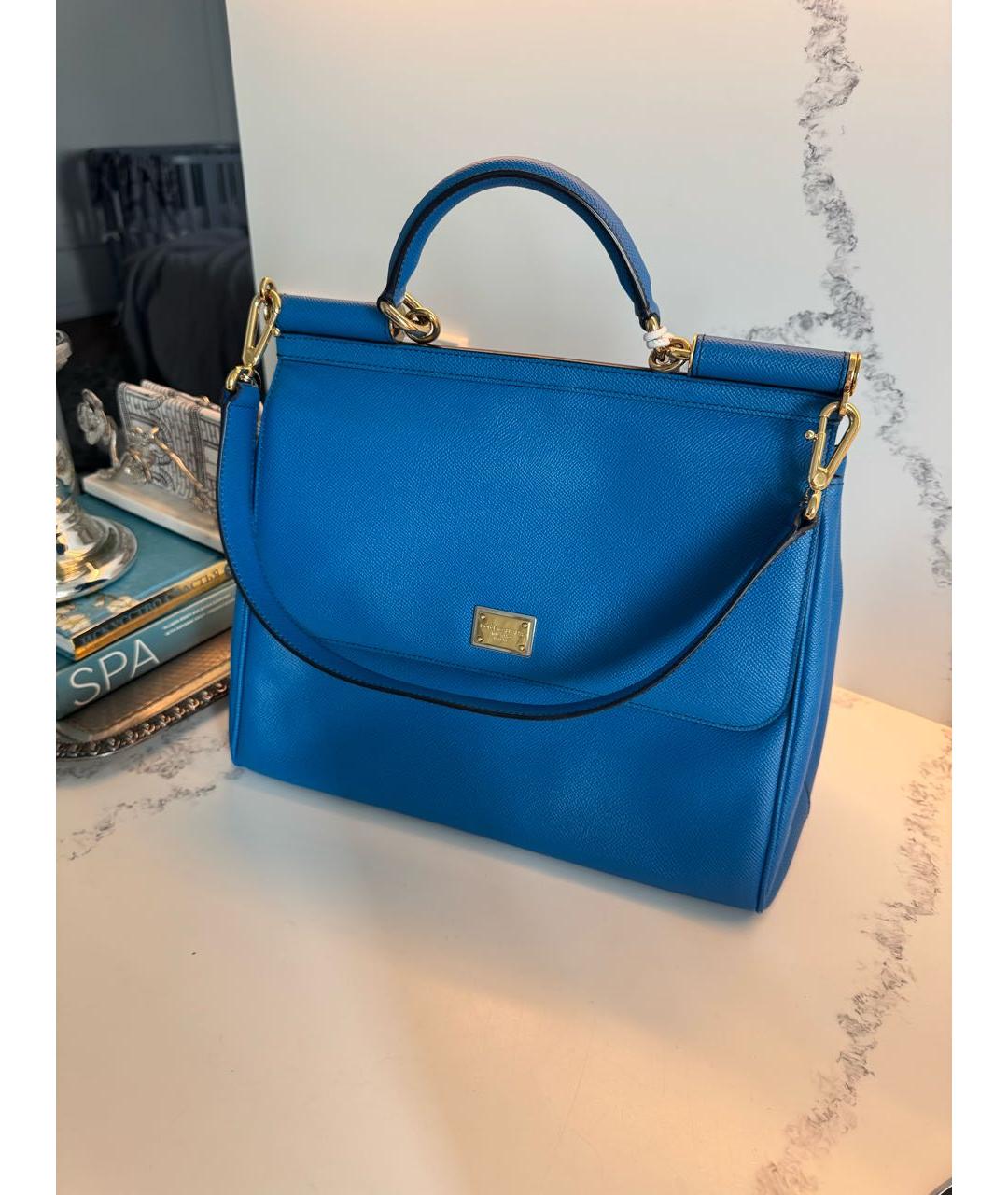 DOLCE&GABBANA Синяя кожаная сумка с короткими ручками, фото 6