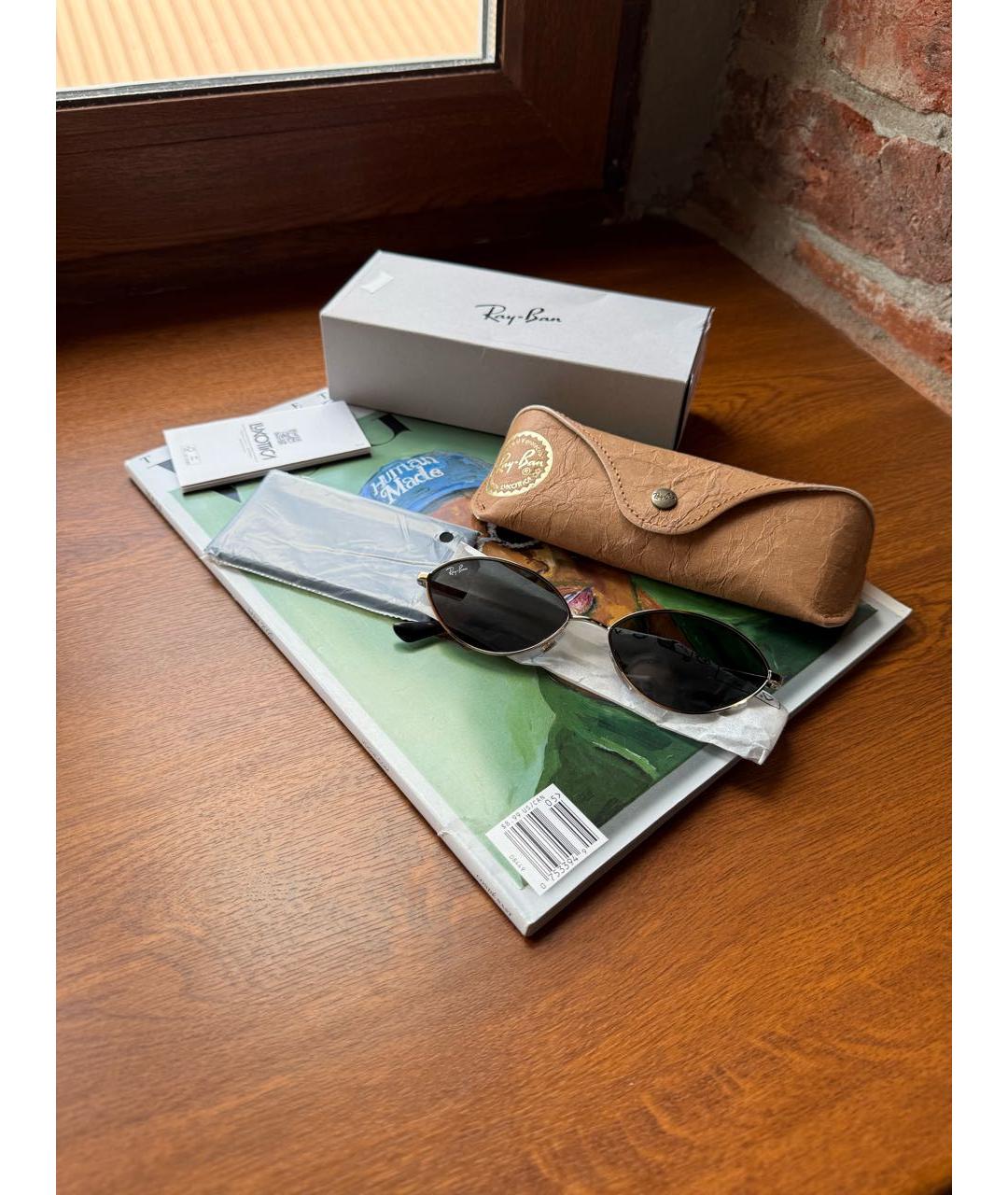 RAY BAN Золотые металлические солнцезащитные очки, фото 2