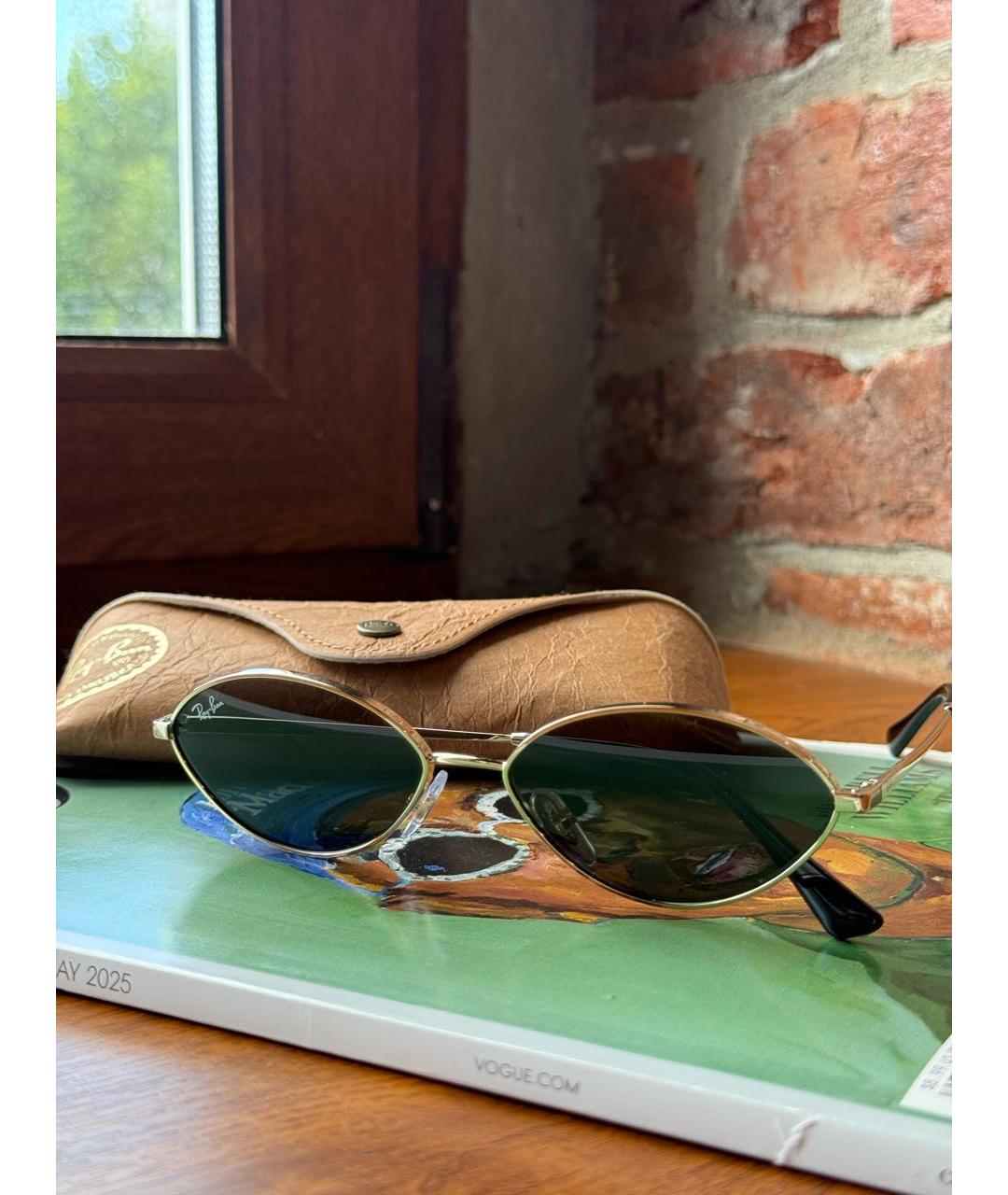RAY BAN Золотые металлические солнцезащитные очки, фото 3