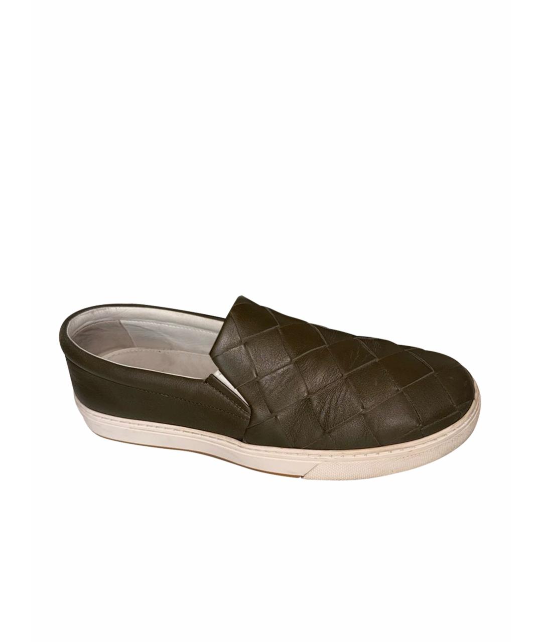 BOTTEGA VENETA Хаки кожаные мокасины, фото 1
