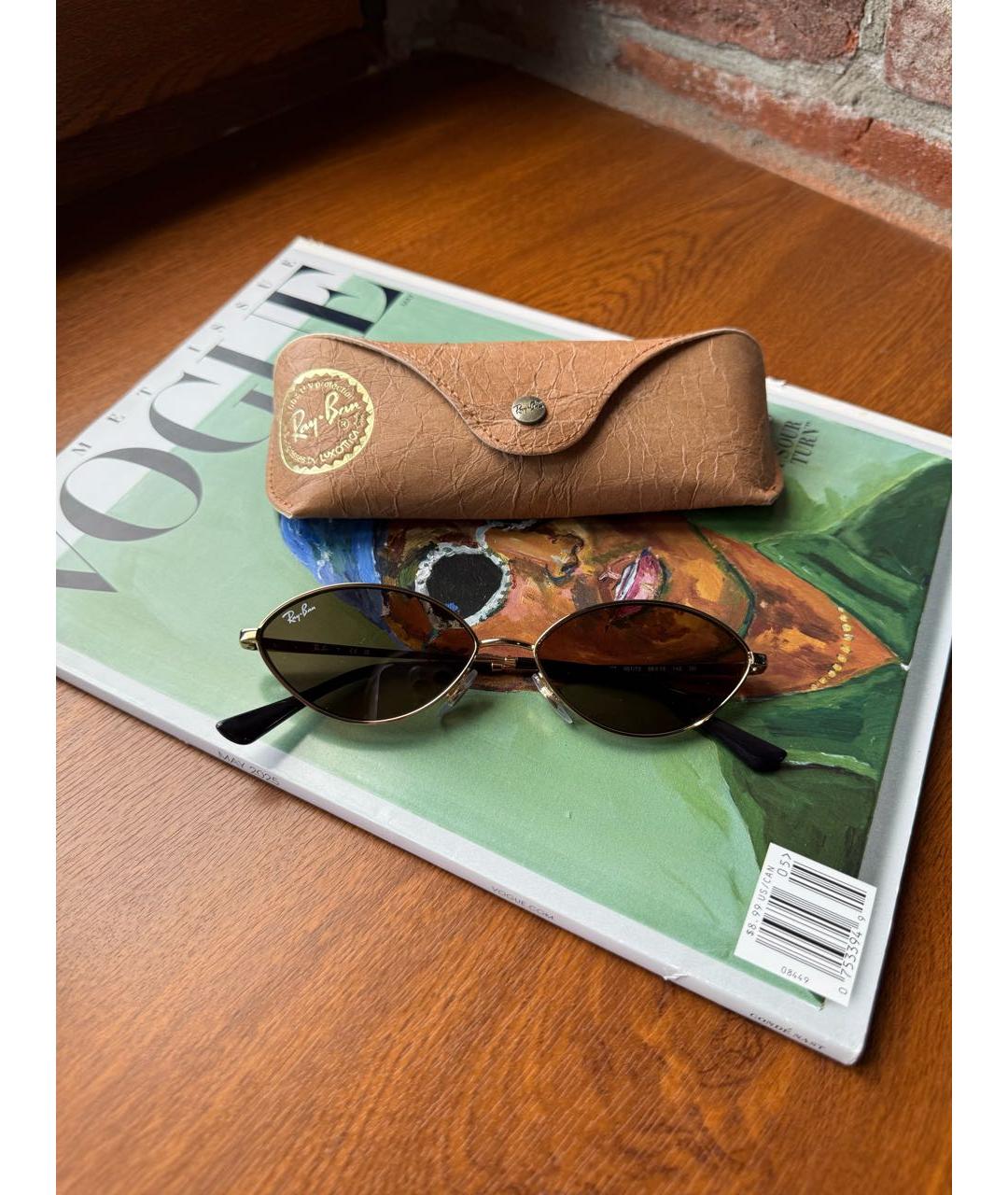 RAY BAN Золотые металлические солнцезащитные очки, фото 2