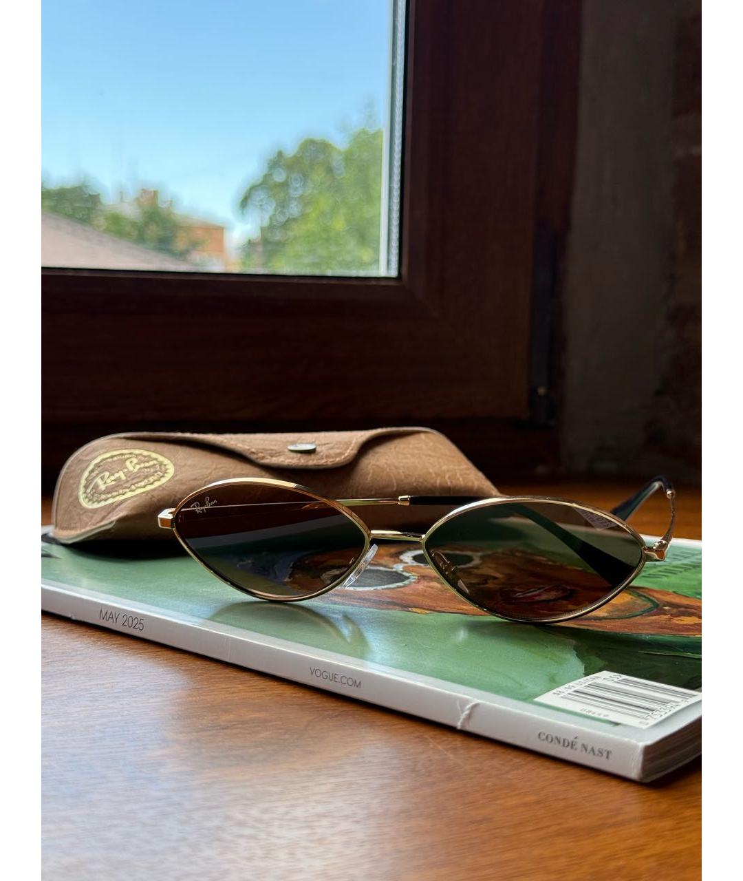 RAY BAN Золотые металлические солнцезащитные очки, фото 4