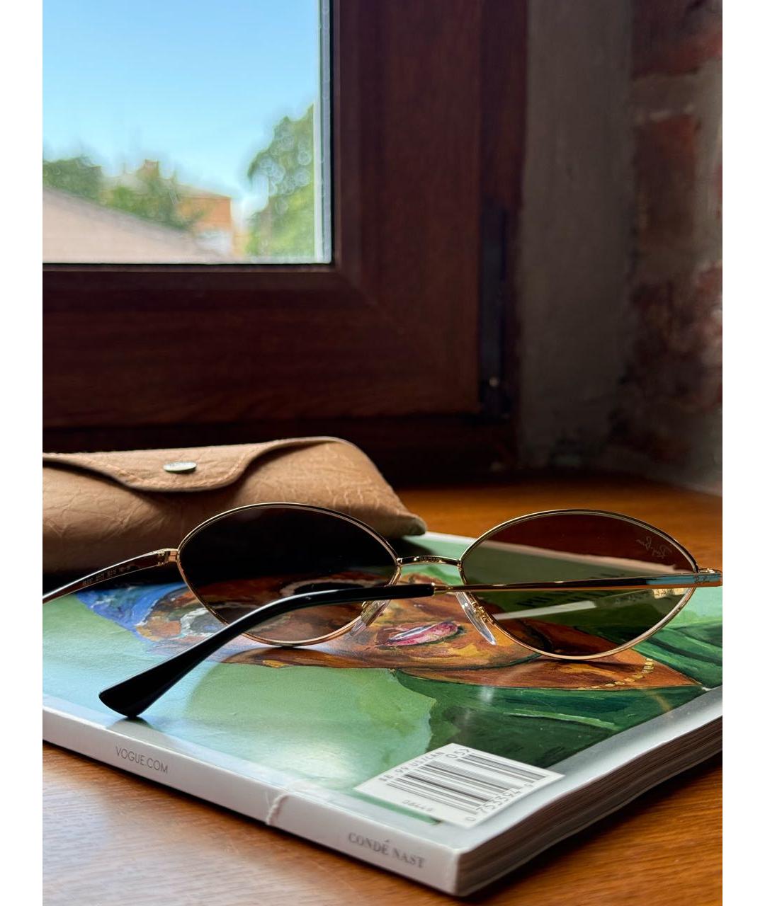 RAY BAN Золотые металлические солнцезащитные очки, фото 3