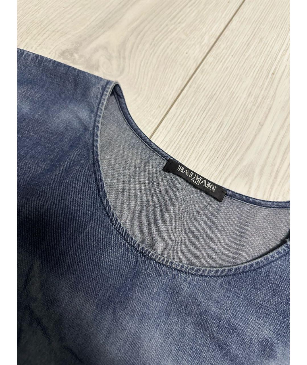 BALMAIN Темно-синяя деним майка, фото 2