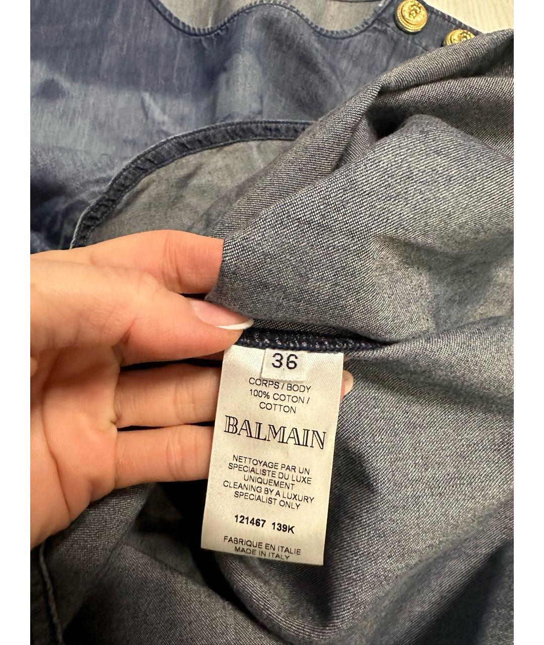BALMAIN Темно-синяя деним майка, фото 5