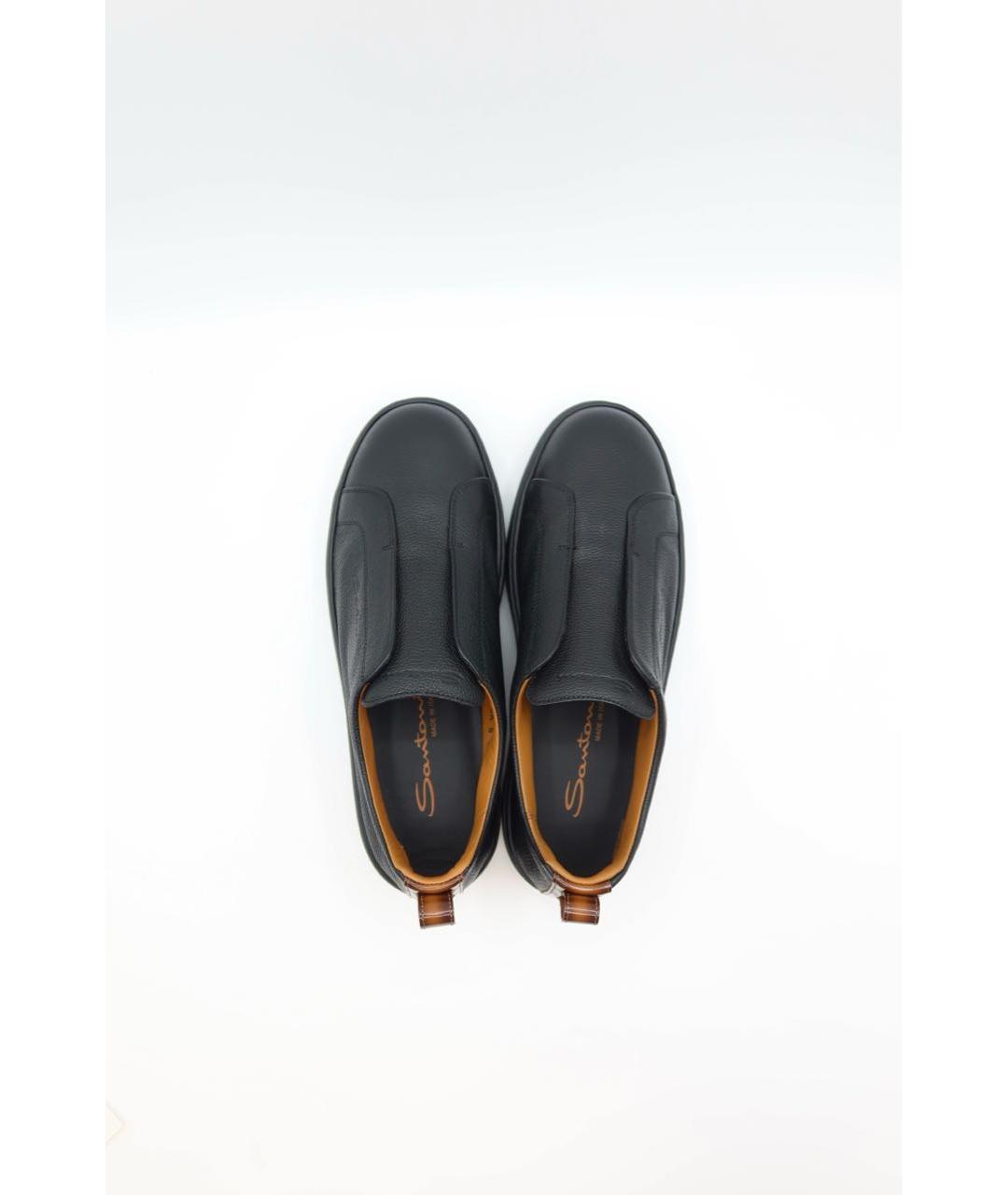 SANTONI Черные кожаные слипоны, фото 6