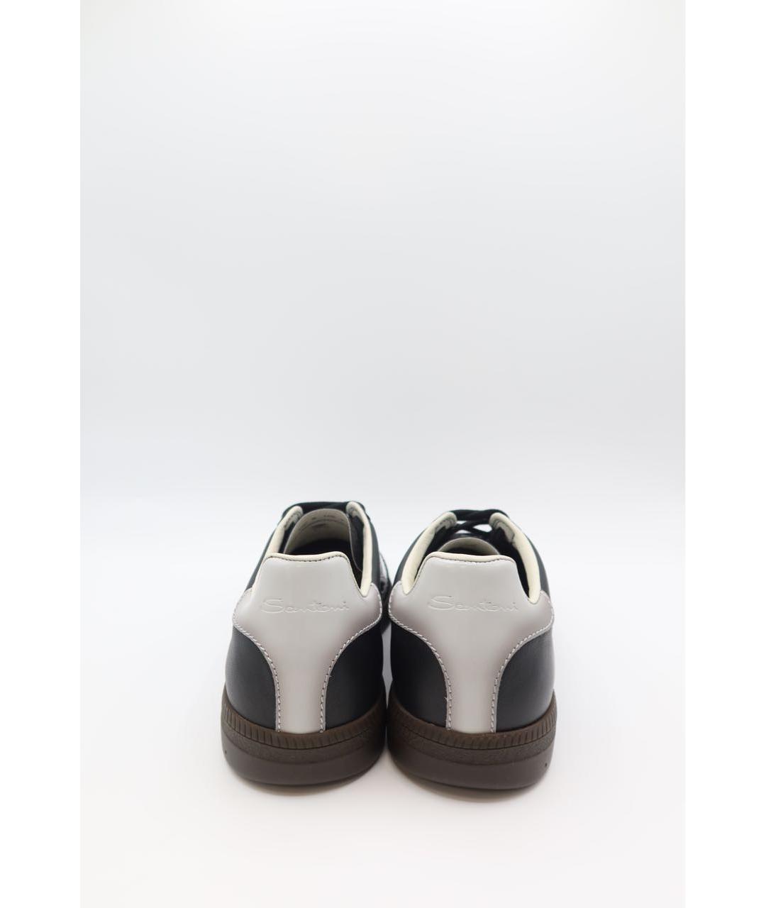 SANTONI Черные кожаные низкие кроссовки / кеды, фото 5