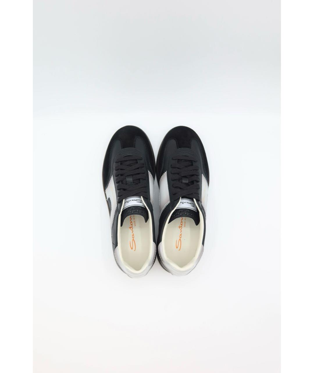 SANTONI Черные кожаные низкие кроссовки / кеды, фото 6