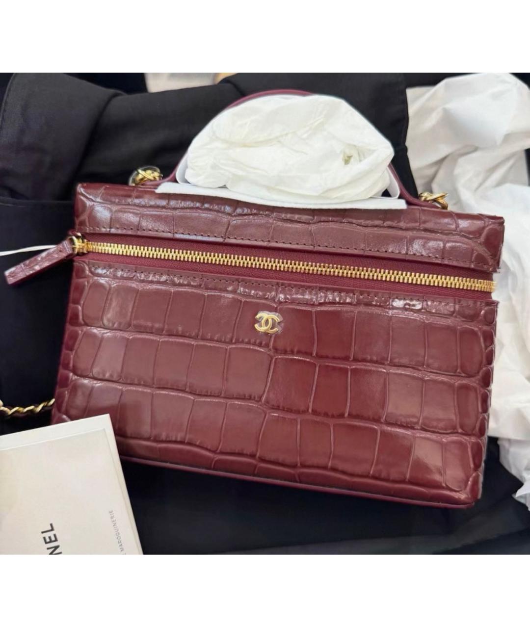 CHANEL Бордовая кожаная сумка через плечо, фото 2