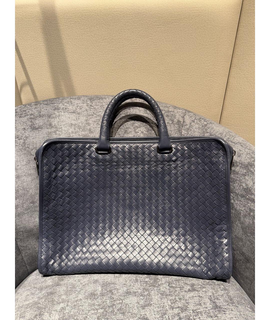 BOTTEGA VENETA Темно-синий кожаный портфель, фото 8
