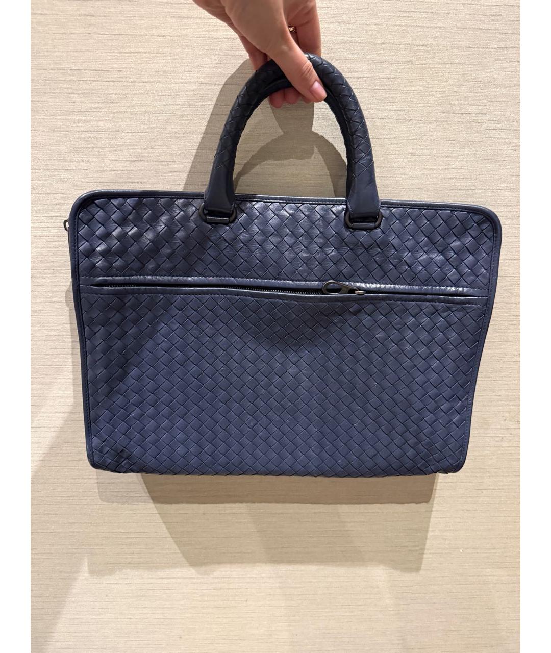 BOTTEGA VENETA Темно-синий кожаный портфель, фото 6