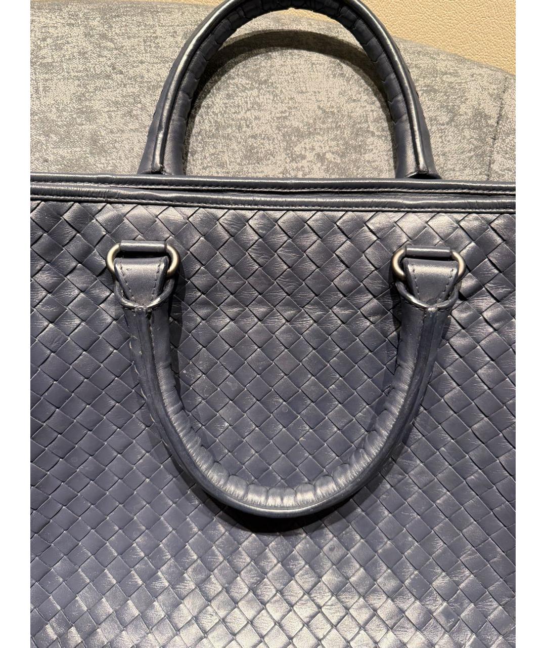 BOTTEGA VENETA Темно-синий кожаный портфель, фото 3