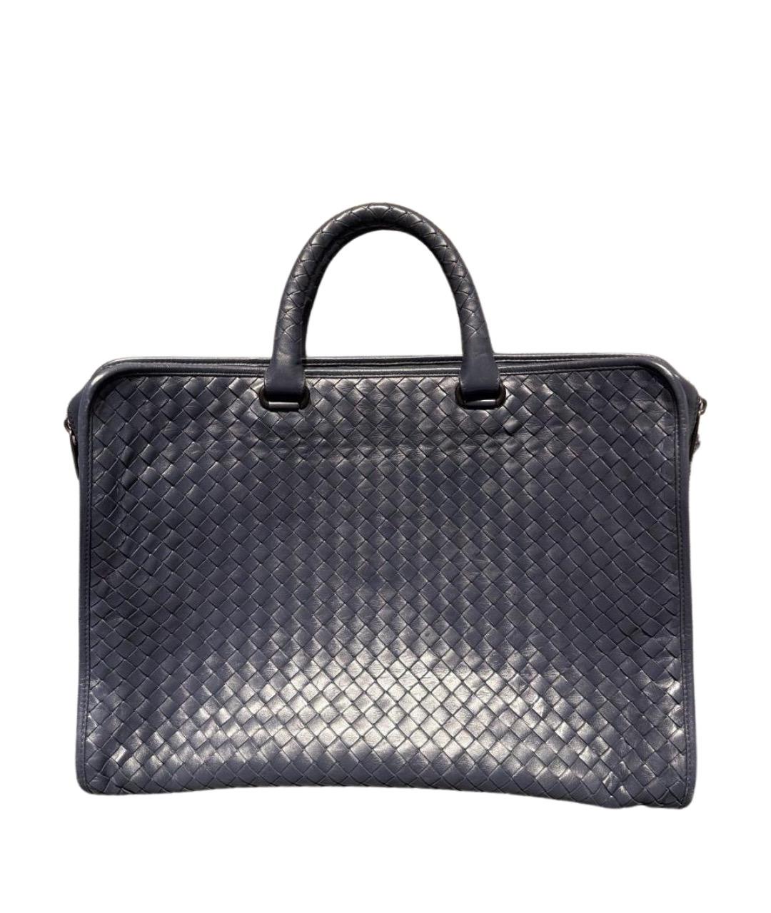 BOTTEGA VENETA Темно-синий кожаный портфель, фото 1