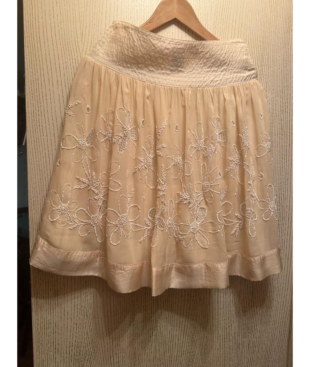 BLUMARINE Бежевая шелковая юбка миди, фото 2