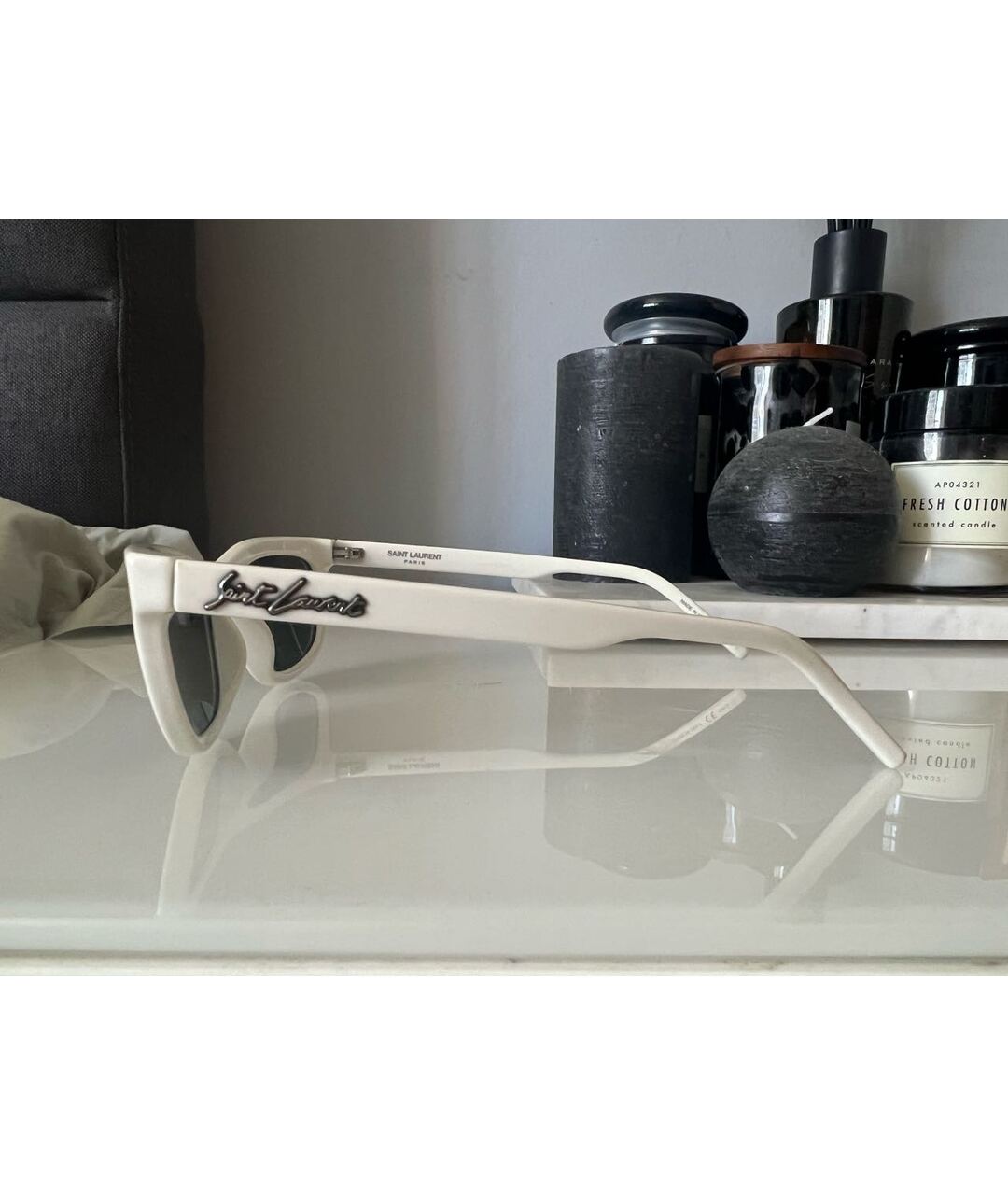 SAINT LAURENT Белые пластиковые солнцезащитные очки, фото 2