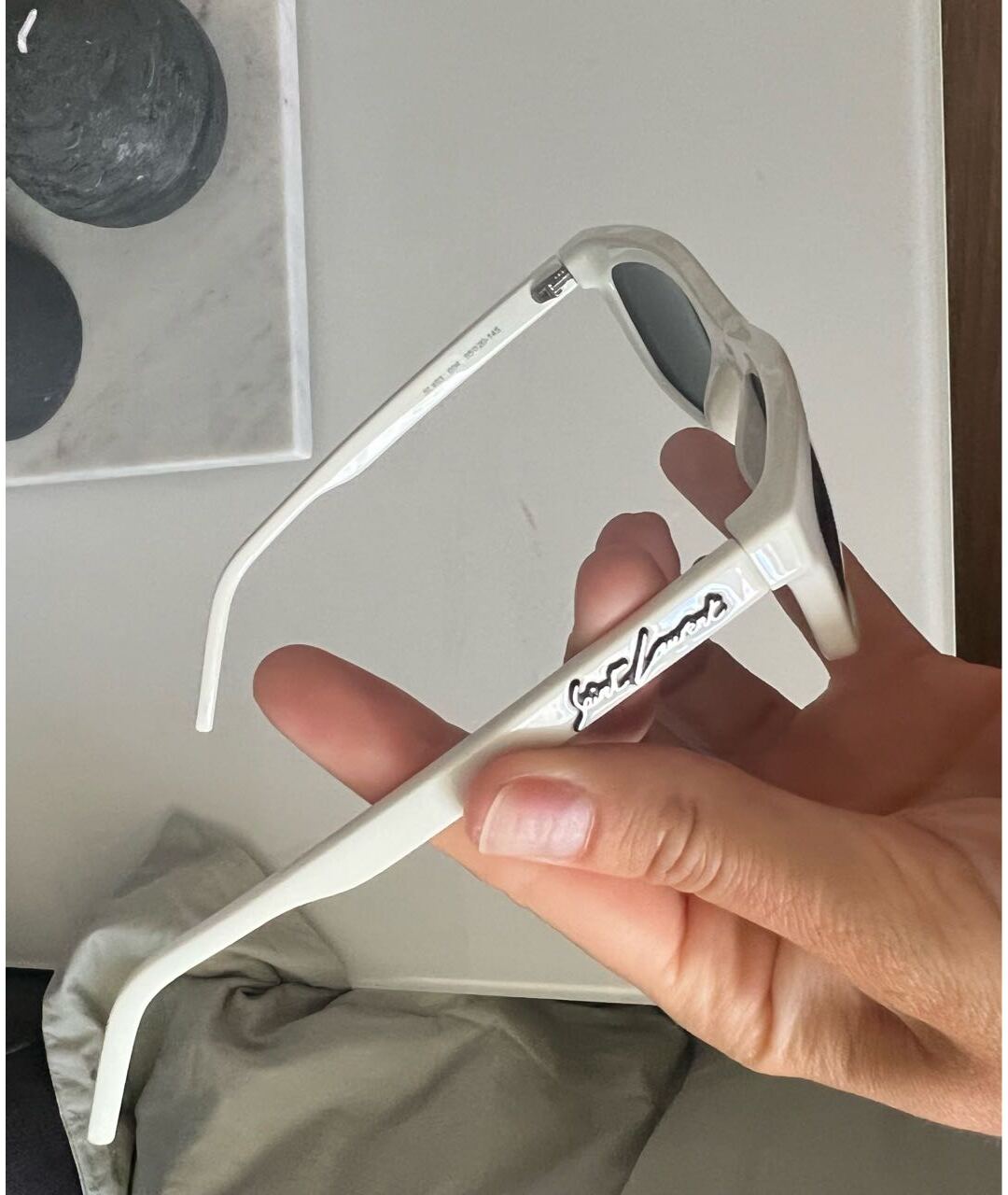 SAINT LAURENT Белые пластиковые солнцезащитные очки, фото 3