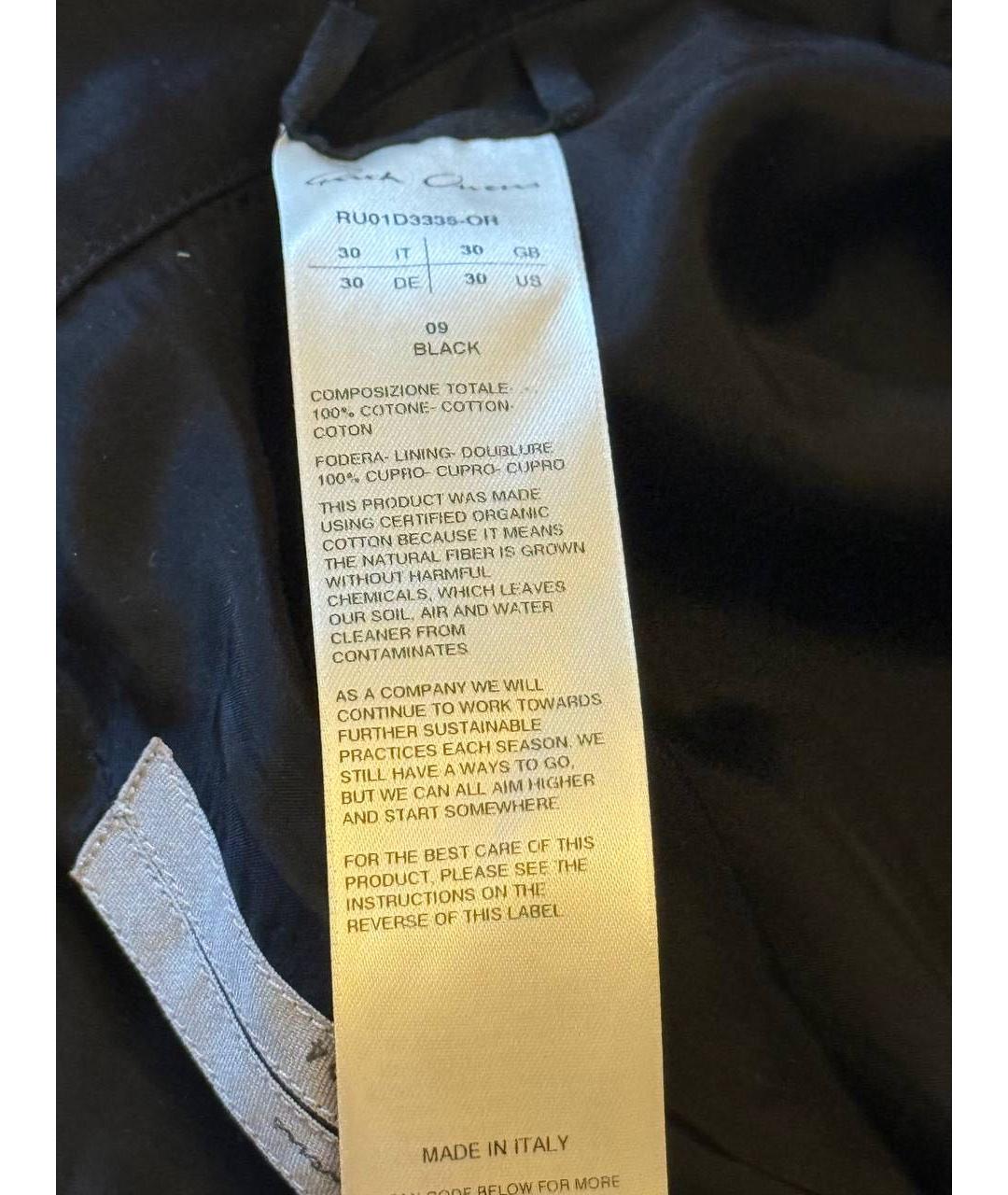 RICK OWENS Черные хлопковые повседневные брюки, фото 6