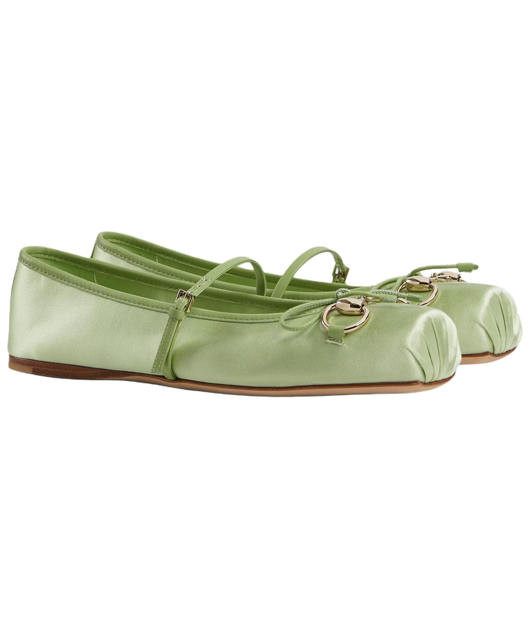 GUCCI Салатовые текстильные балетки, фото 3