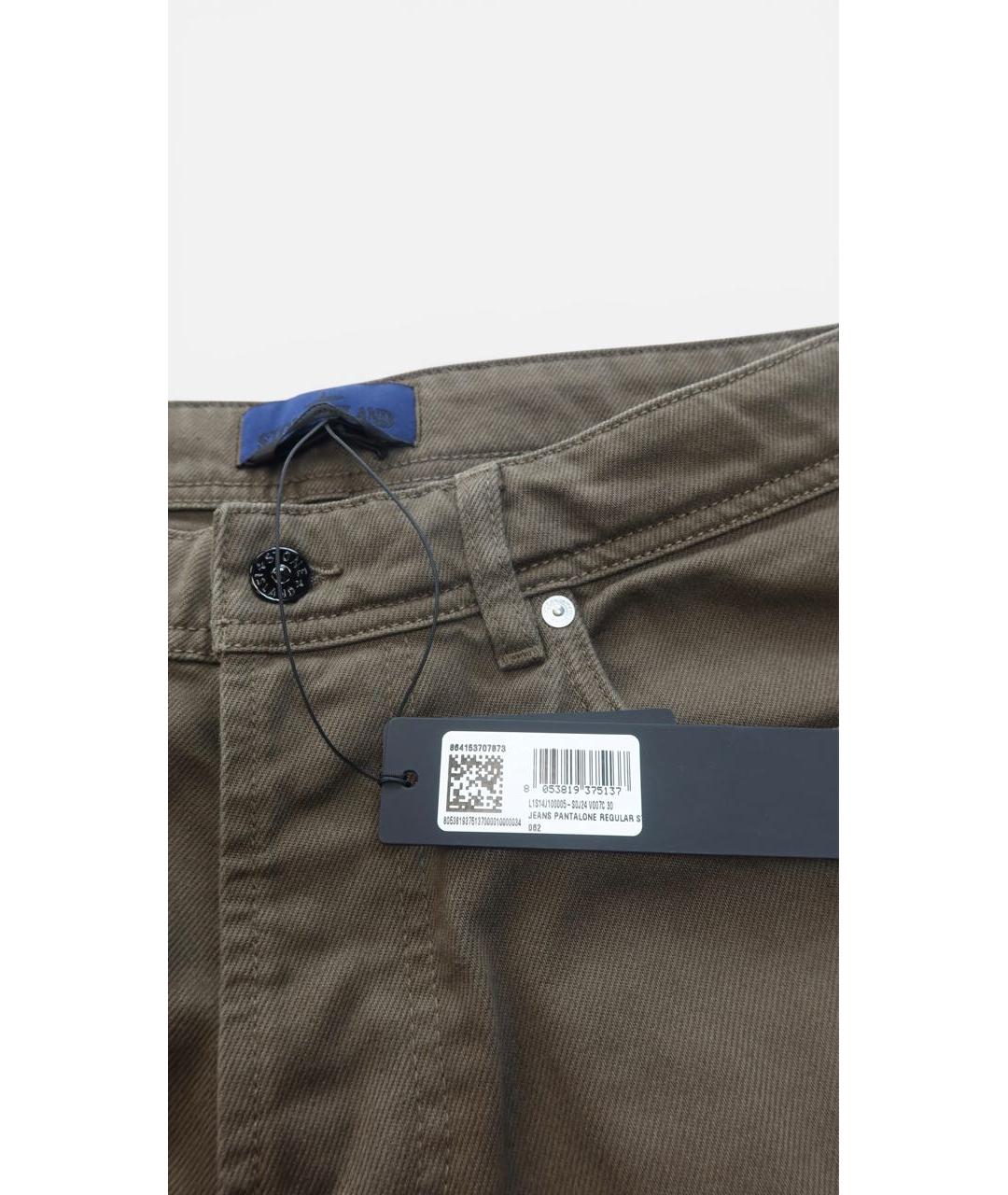 STONE ISLAND Коричневые хлопковые прямые джинсы, фото 4
