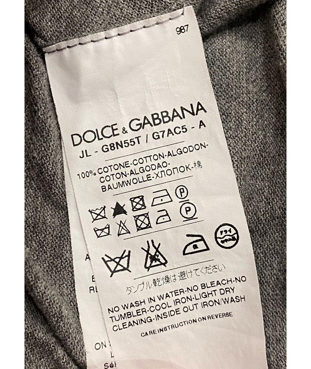 DOLCE&GABBANA Серое хлопковое поло с коротким рукавом, фото 7