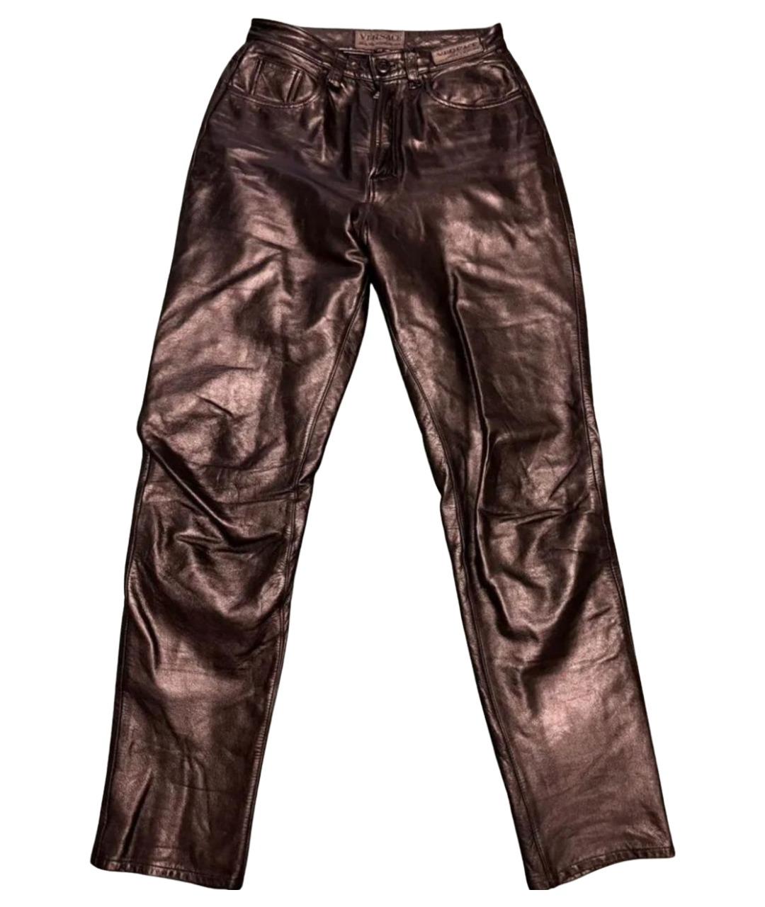 VERSACE JEANS COUTURE Черные кожаные прямые брюки, фото 1