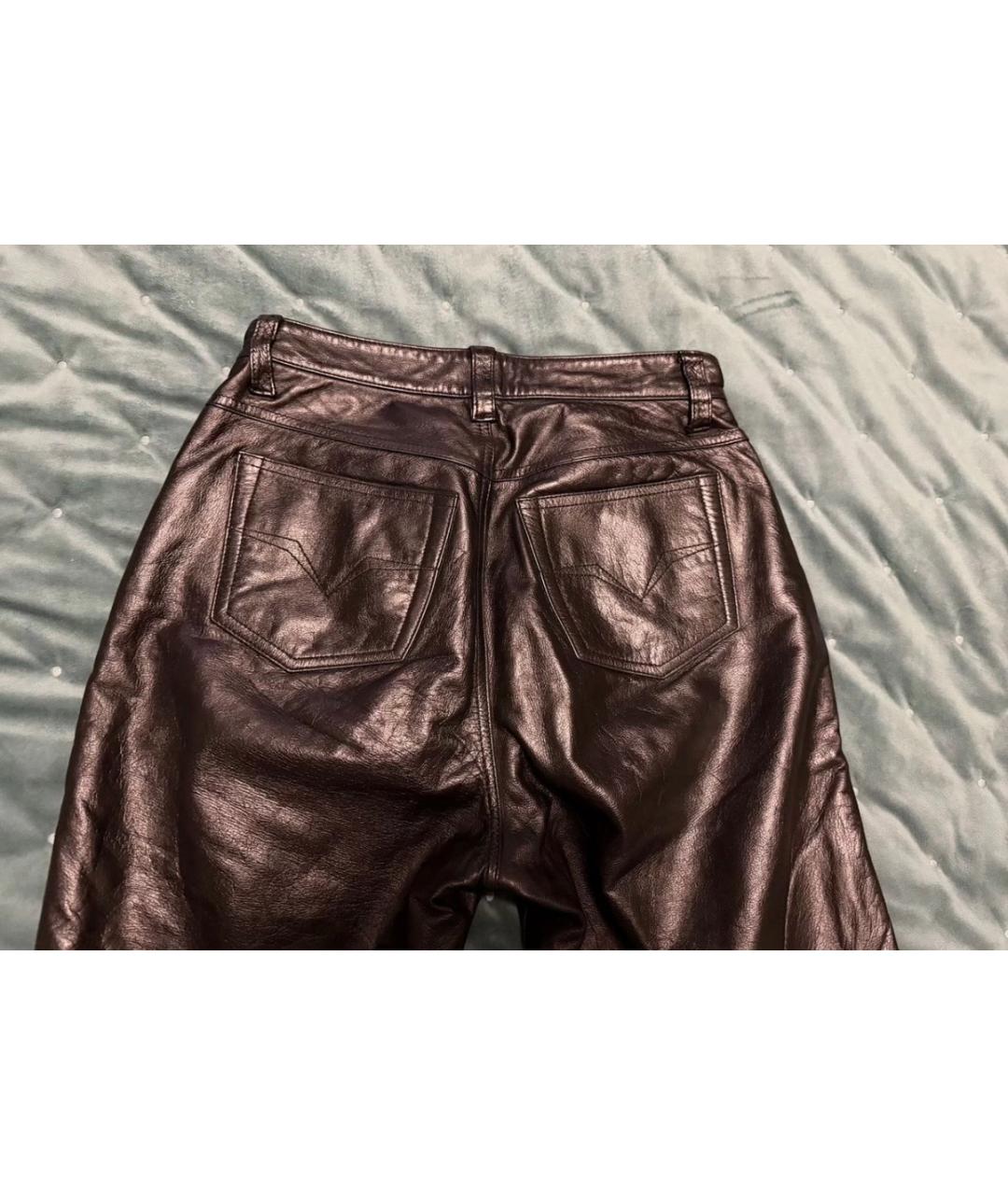 VERSACE JEANS COUTURE Черные кожаные прямые брюки, фото 4
