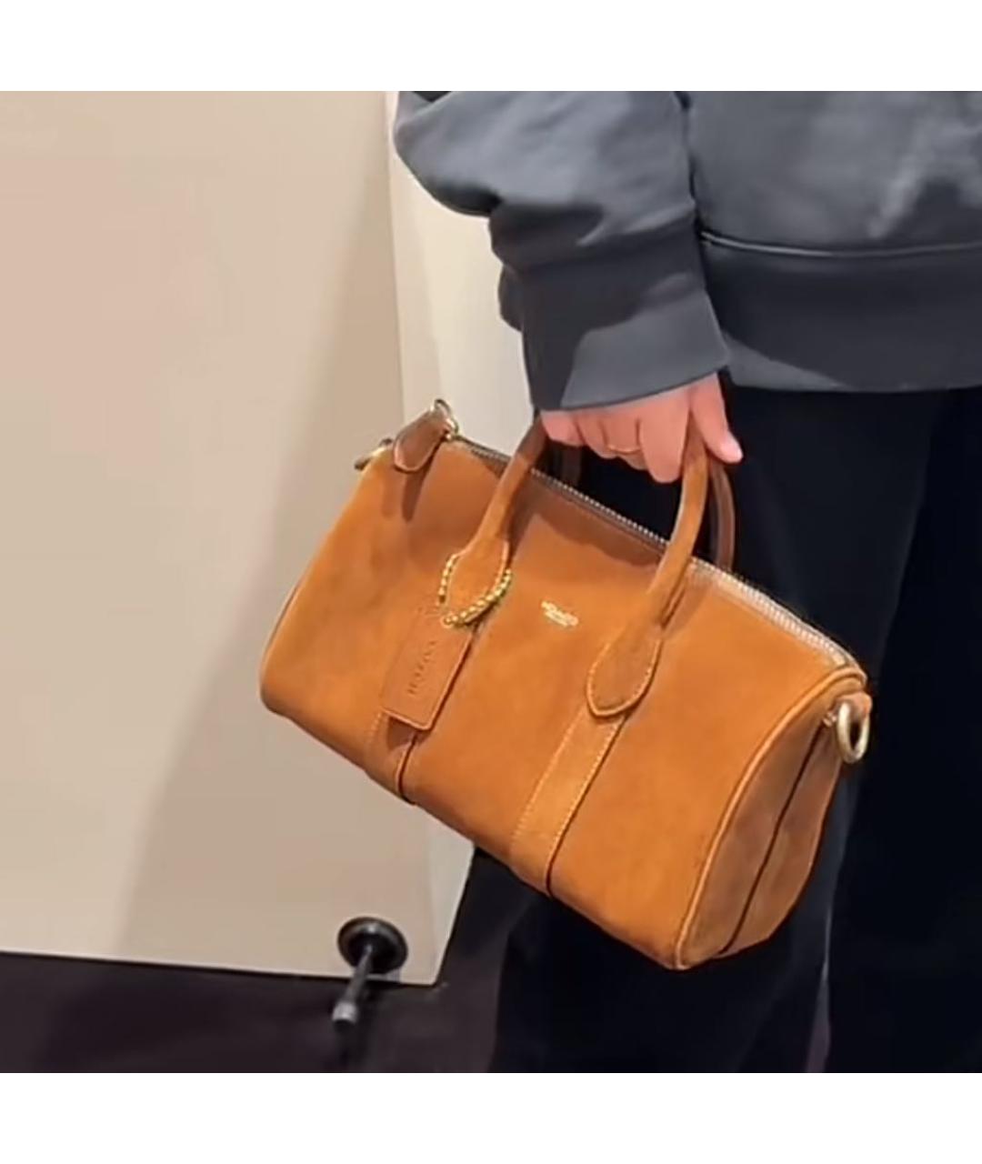 COACH Коричневая замшевая сумка с короткими ручками, фото 6