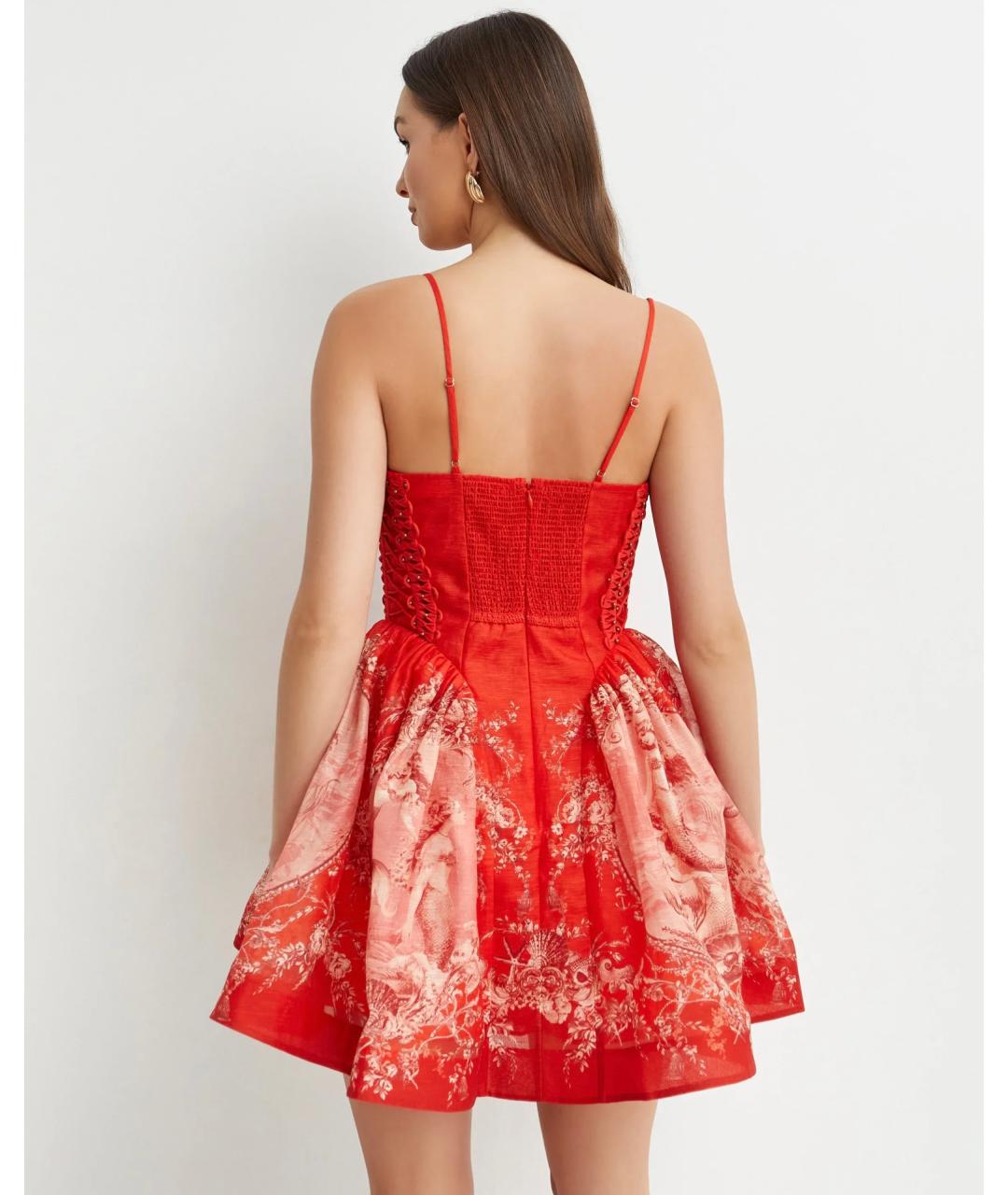 ZIMMERMANN Красное льняное коктейльное платье, фото 6