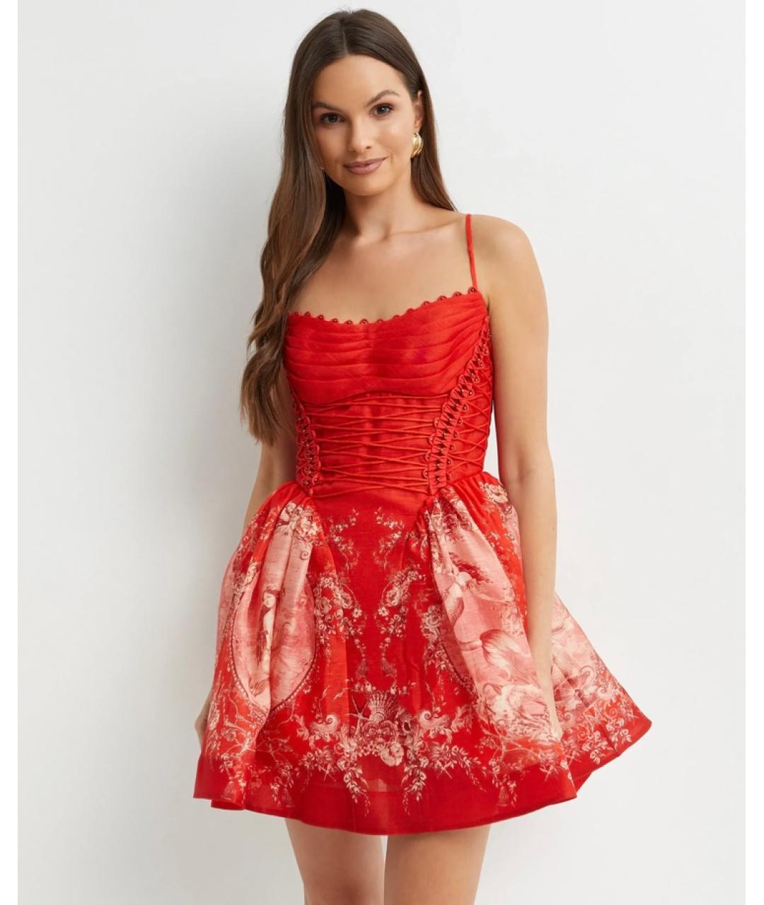 ZIMMERMANN Красное льняное коктейльное платье, фото 5