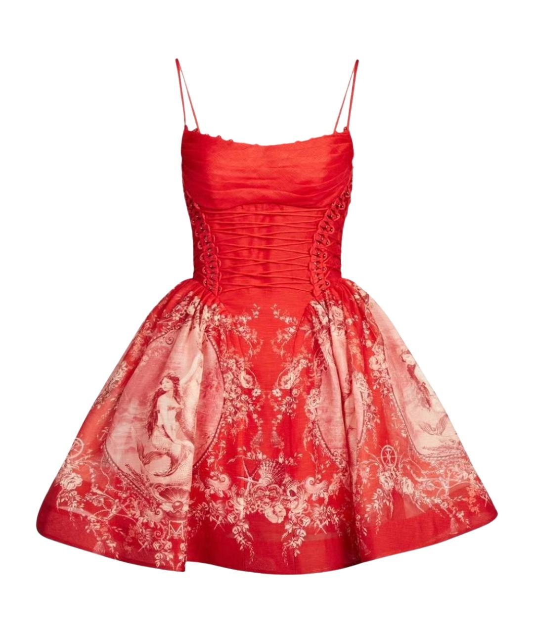 ZIMMERMANN Красное льняное коктейльное платье, фото 1