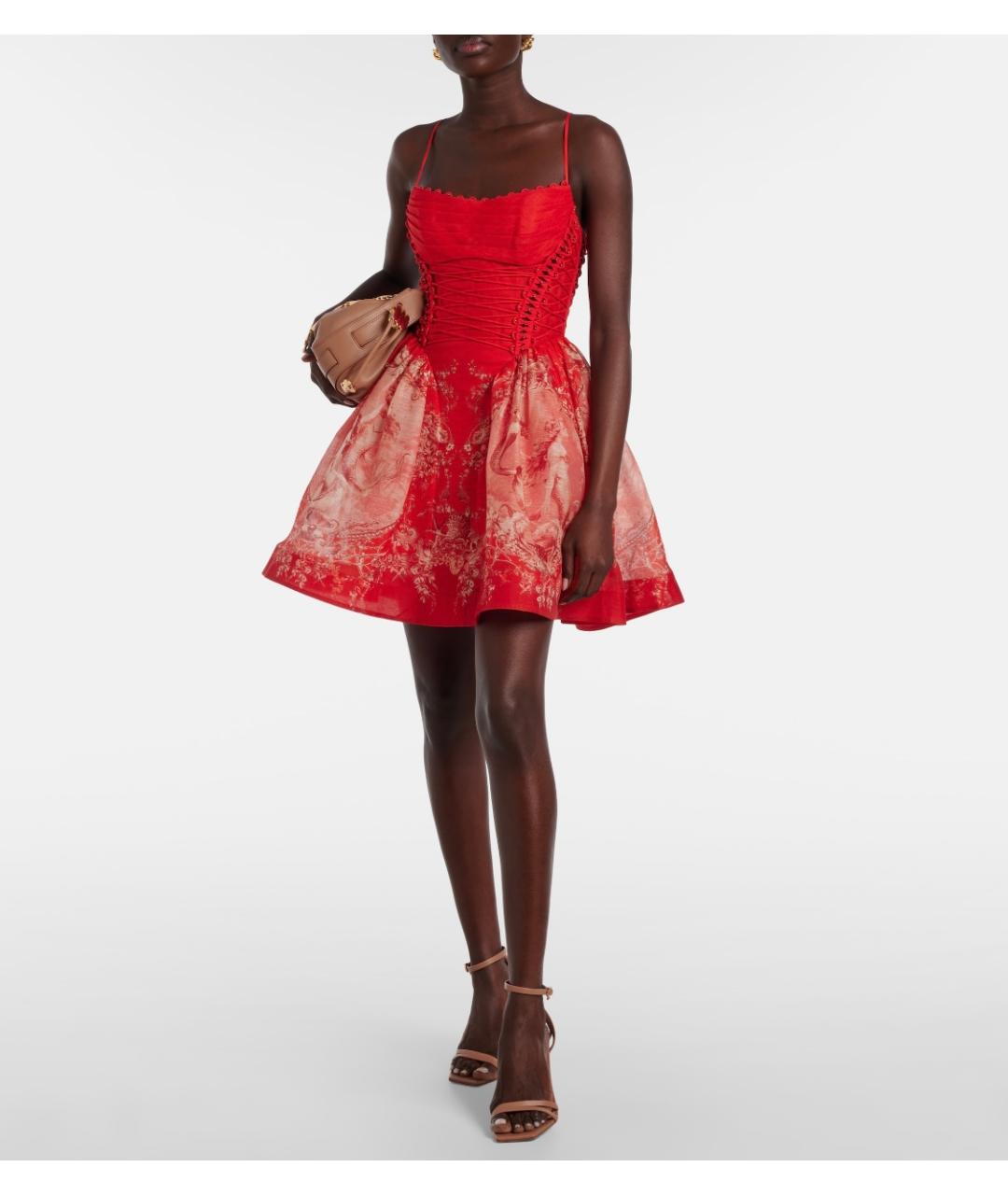 ZIMMERMANN Красное льняное коктейльное платье, фото 2