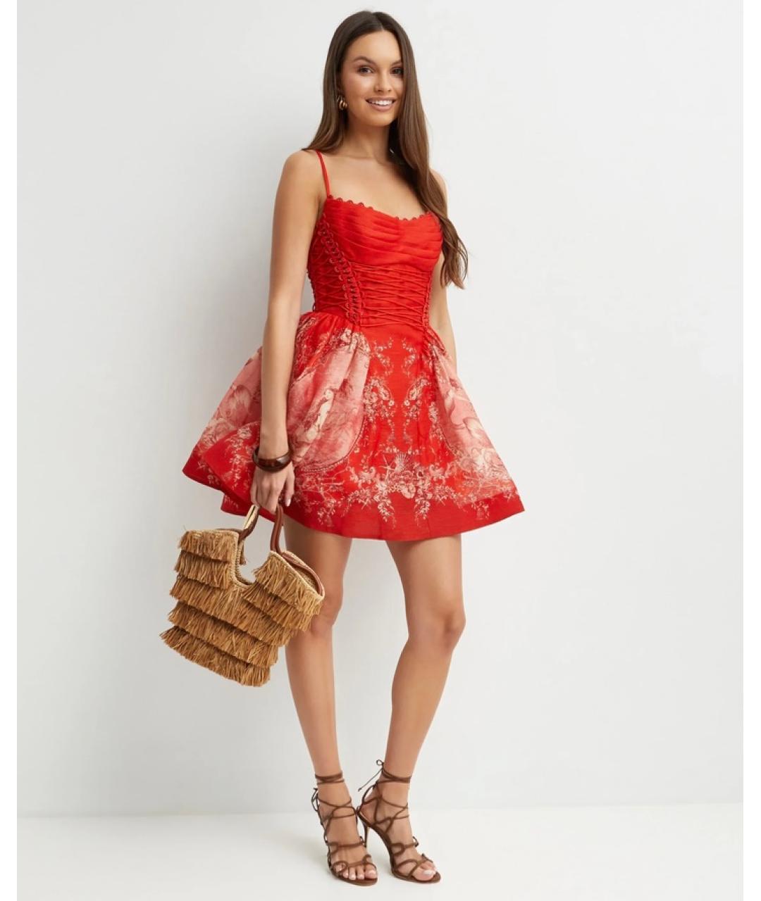 ZIMMERMANN Красное льняное коктейльное платье, фото 4